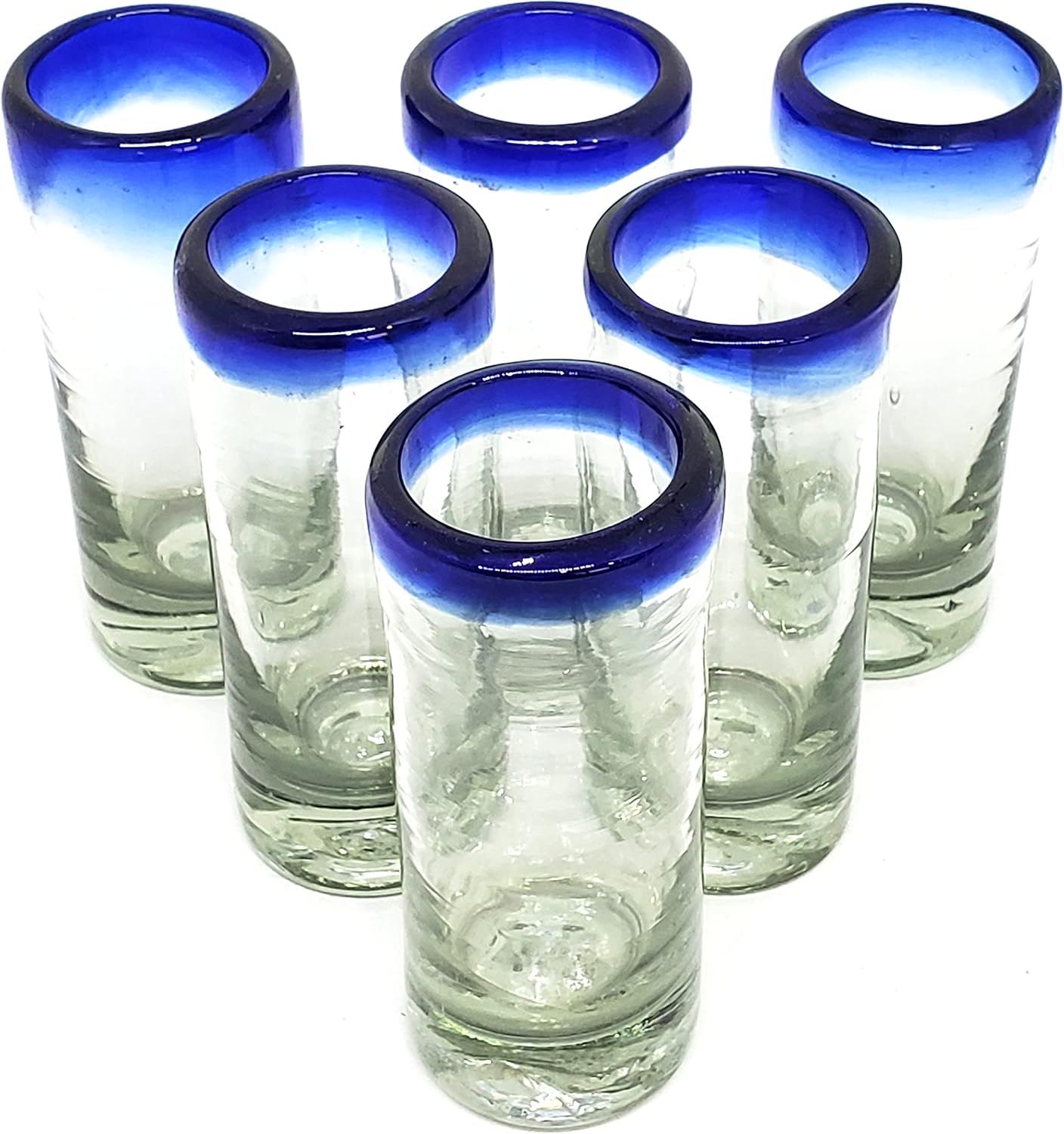 Cobalt Blue Rim 120 oz Pitcher and 6 Drinking Glasses set, Recycled Glass, Lead-free, Toxin-Free (Pitcher & Glasses)