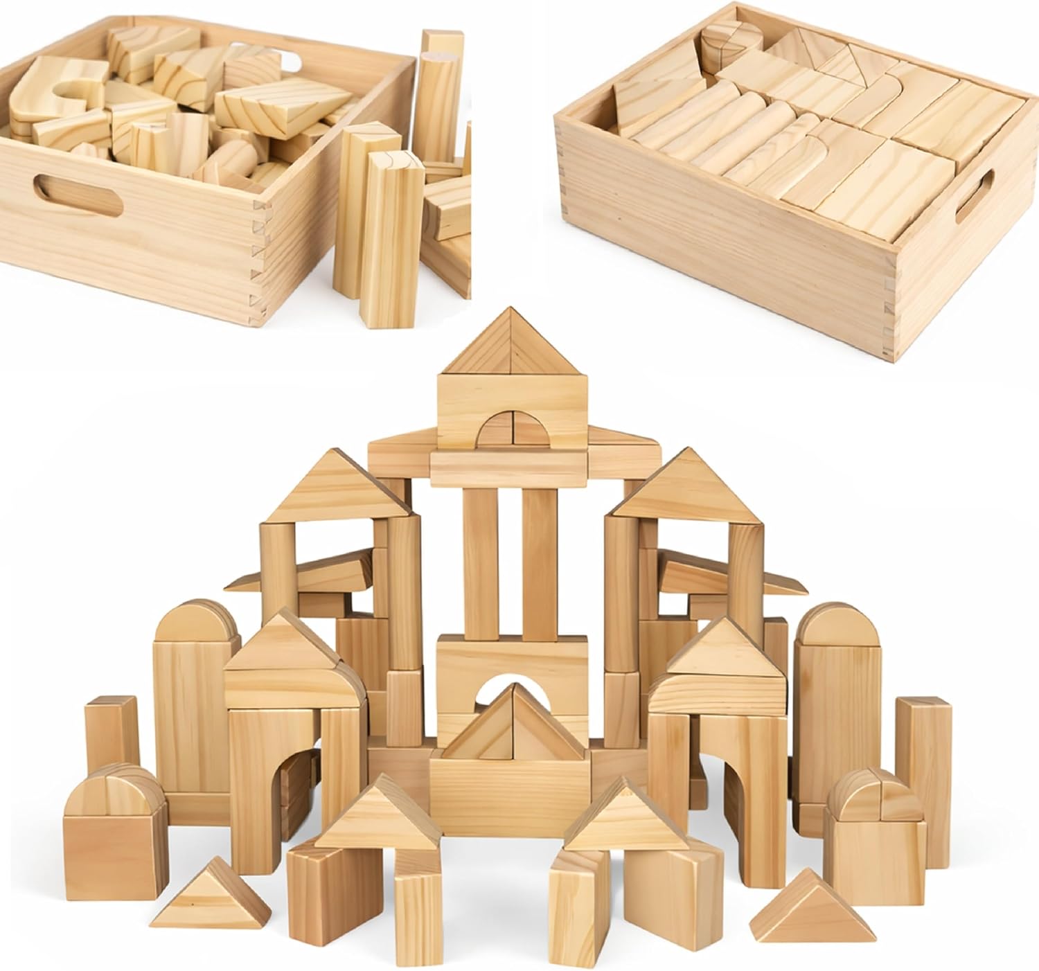 Standard Unit Building Blocks for Toddlers with Storage Tray (64 Pcs) Sanded Wood Blocks for Children, Original STEAM, and STEM Learning