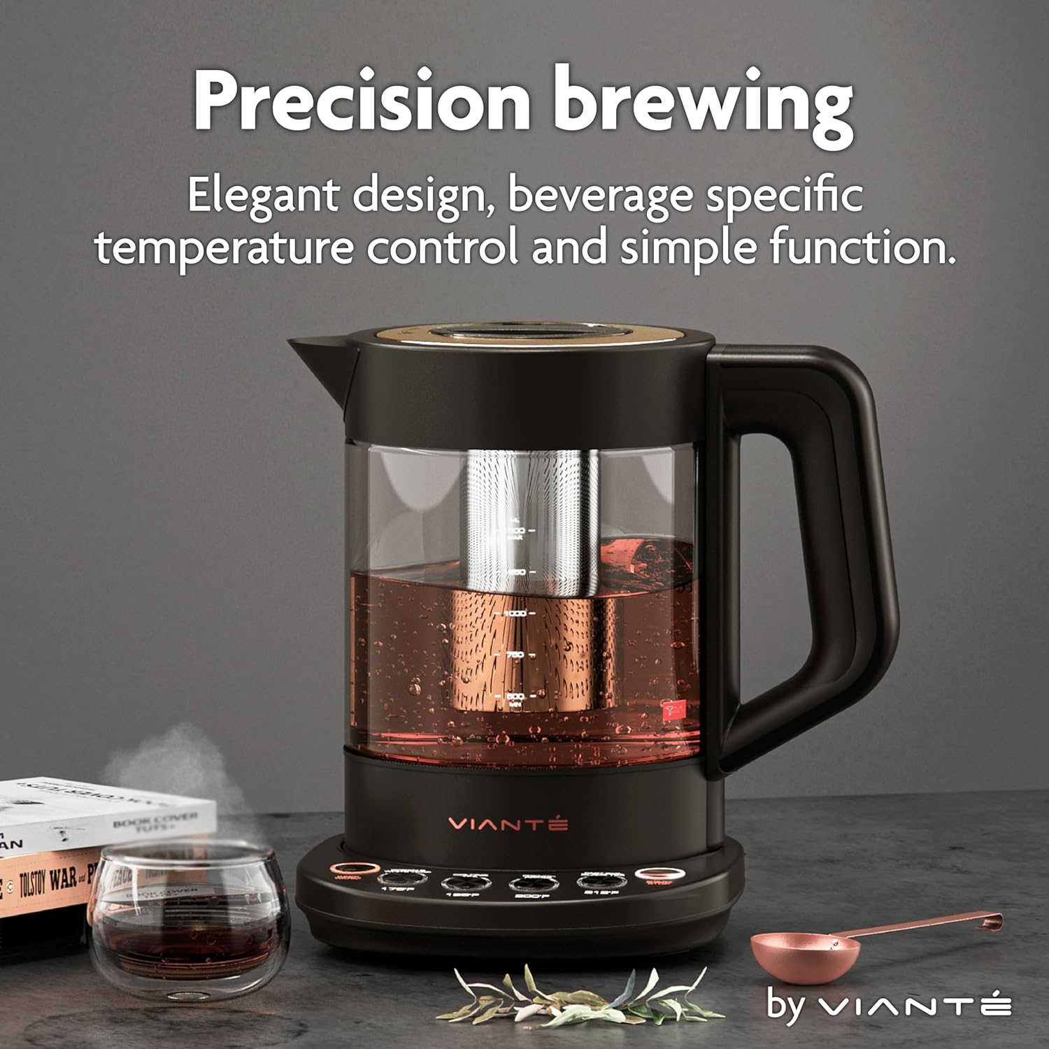 Viante Alba Electric Tea Kettle With Infuser, No Plastic, 1.5L