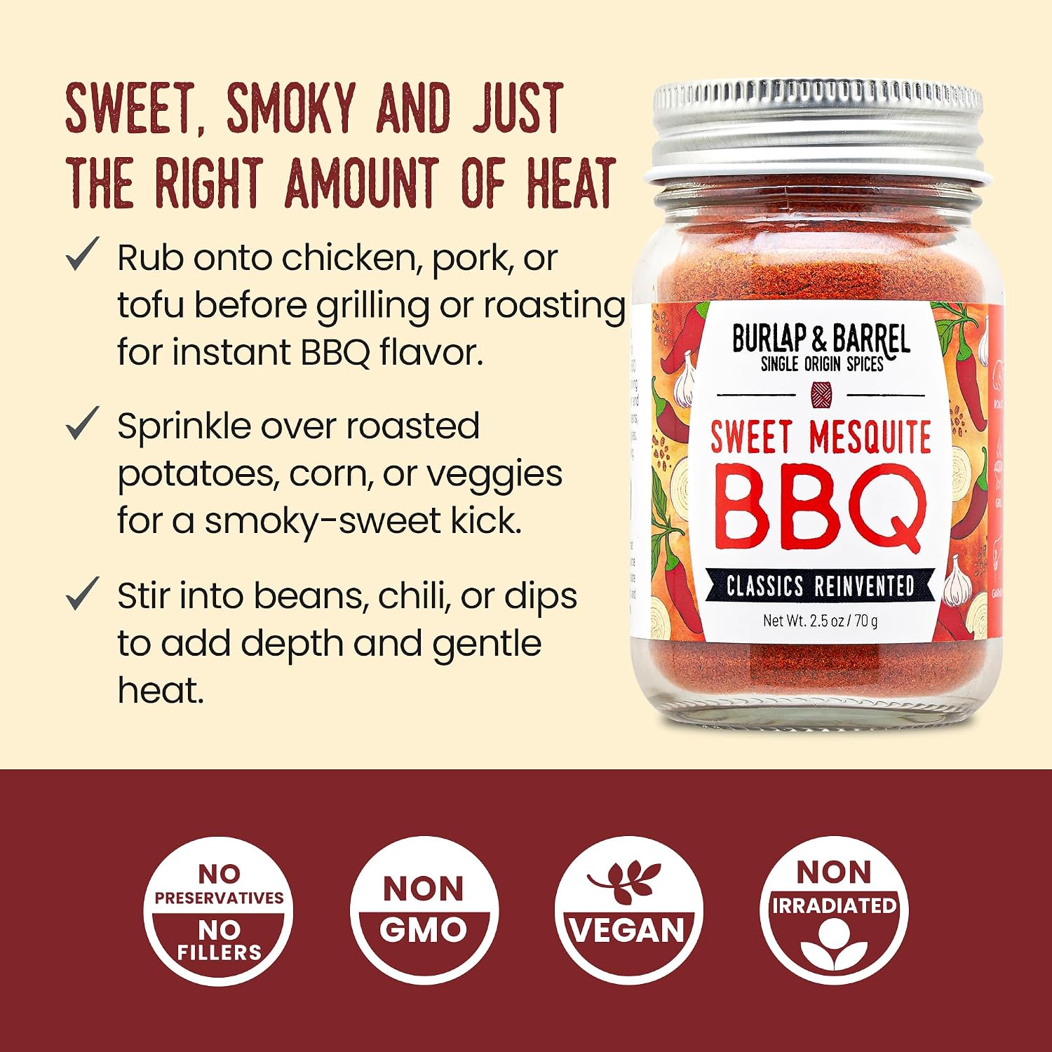 Burlap & Barrel Sweet Mesquite BBQ Seasoning – Smoky-Sweet BBQ Blend with Wild Mesquite, Panela Sugar