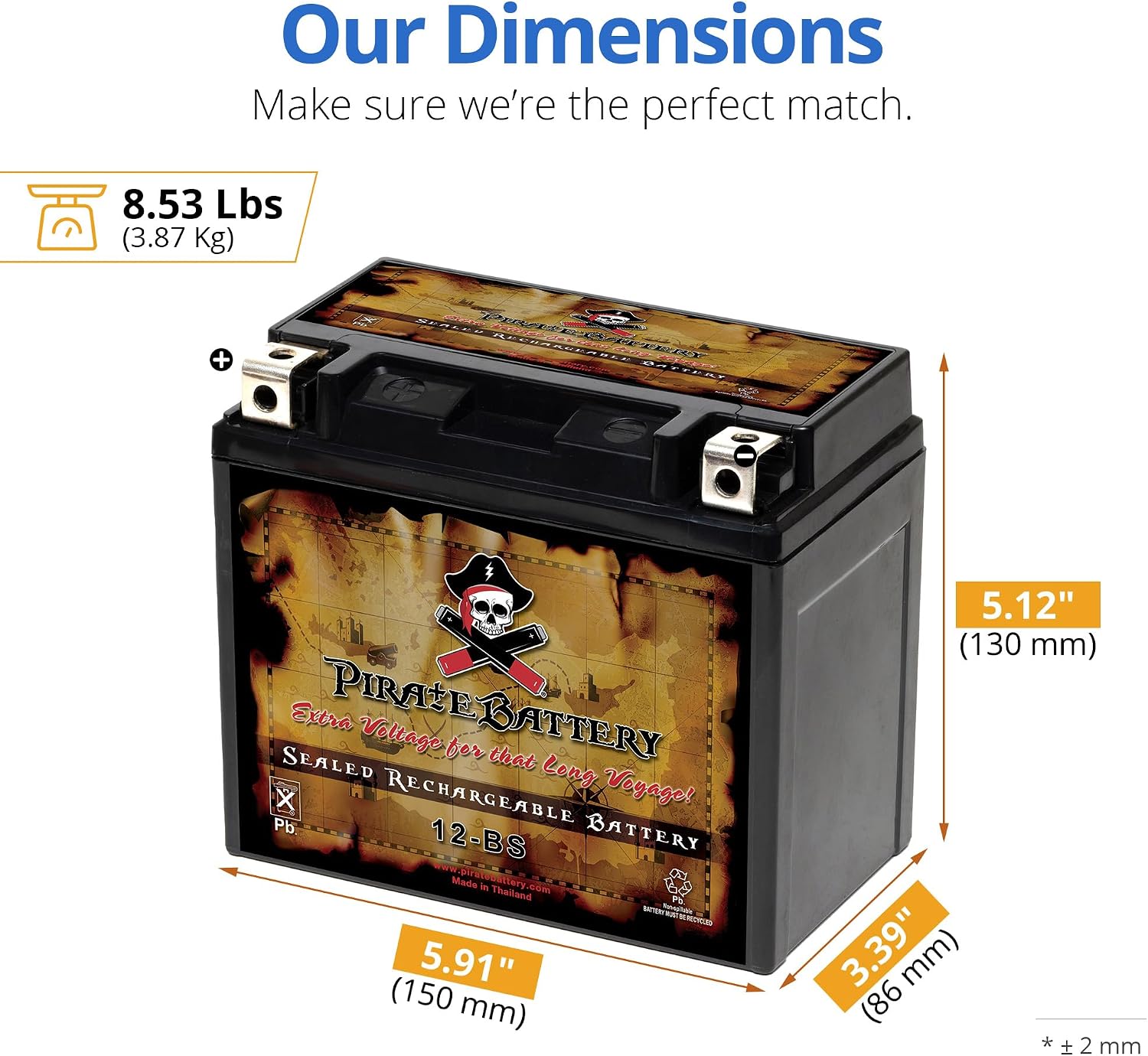 Pirate Battery YTX20HL-BS 310 CCA Maintenance-Free 12V 19Ah Battery Replacement for ATV, Harley Davidson Motorcycle, Jet Skis, Scooter, UTV, and More - Nut and Bolt (T3) Terminal