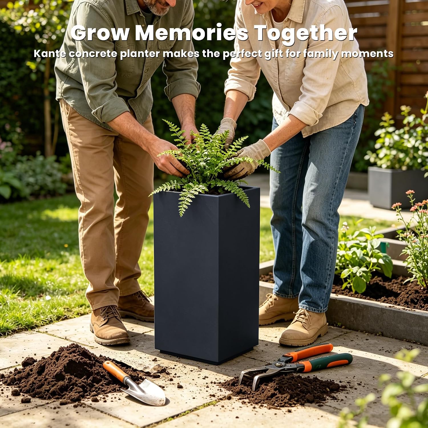 Kante Accent Column Square Pale Gray Concrete Planter 23.6" H, Outdoor