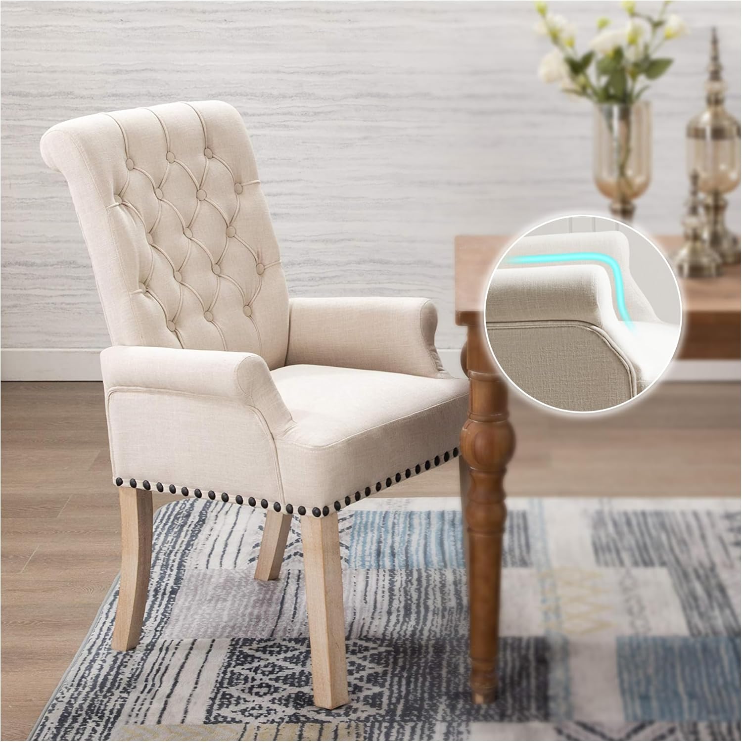 adochr Dining Chairs with Arms,Linen High Back Dining Room Chairs, Beige