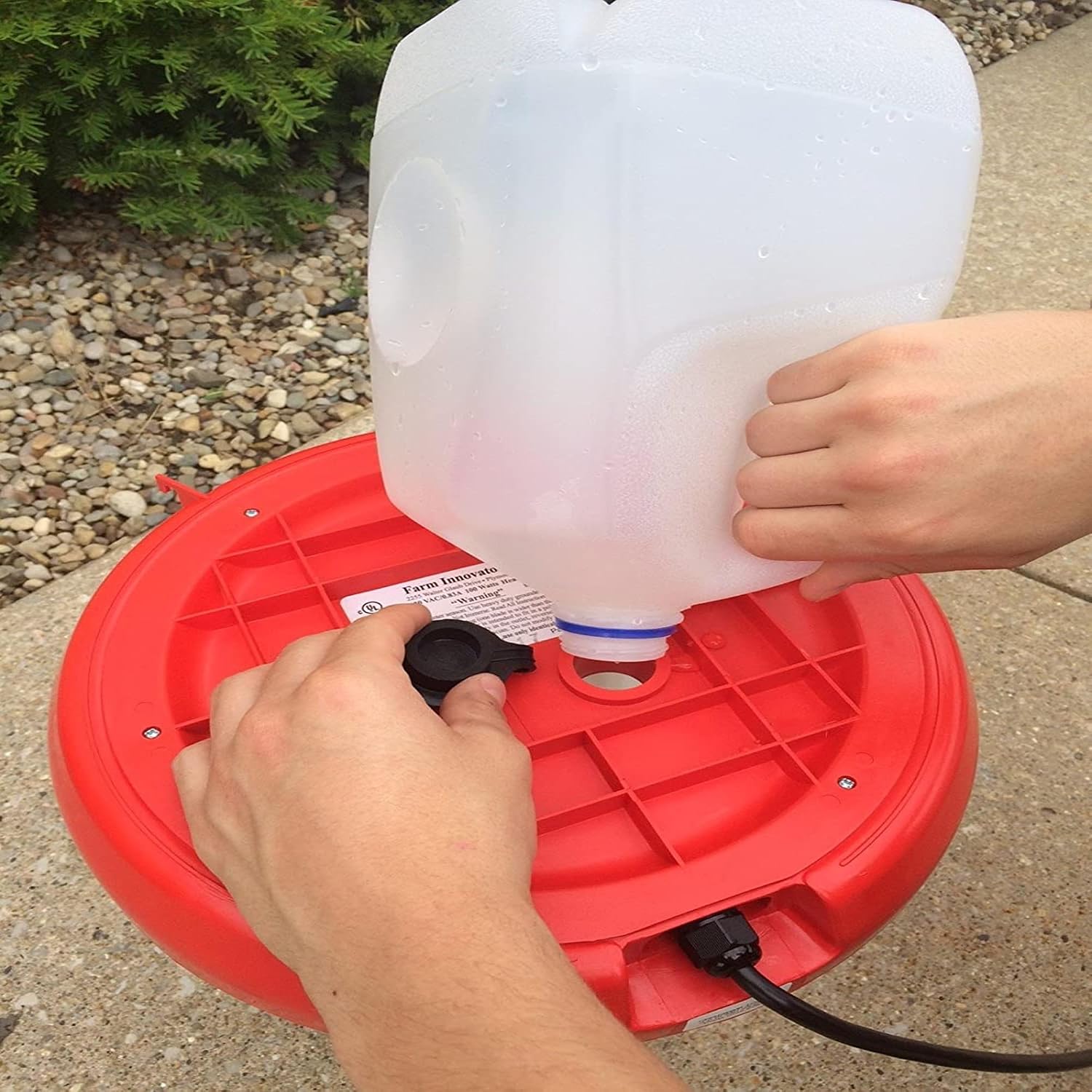 Farm Innovators HB-60P Thermostatically Controlled Heated 2 Gallon Plastic Outdoor Year Round Poultry Chicken Water Bucket Drinker, White/Red | Thermostatically controlled to keep water from freezing, side mounted drip-free/freeze-free nipples for up to…