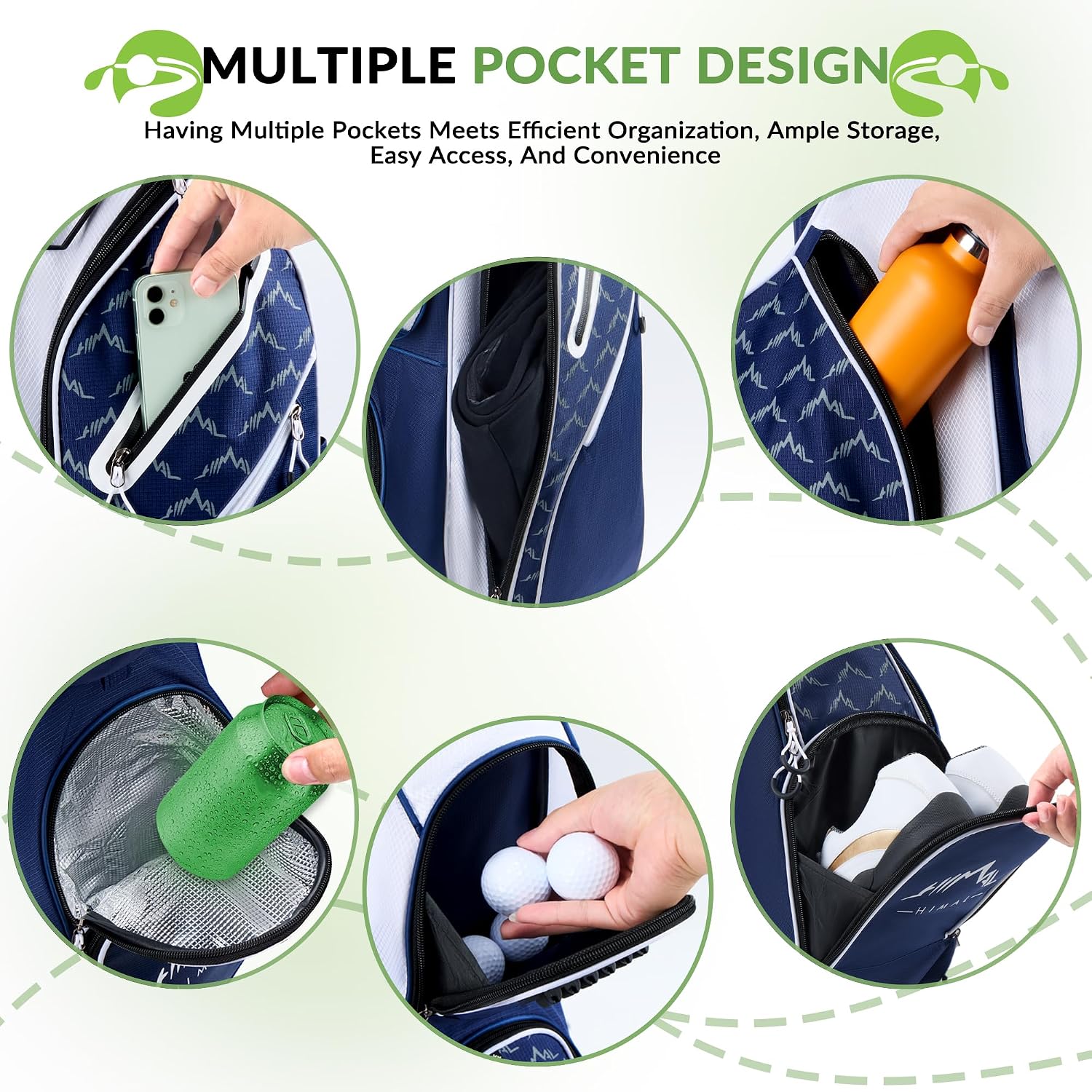 14-Way Golf Cart Bag, Full-Length Divider, Large Storage | Handles,Rain Cover,Multiple Pockets