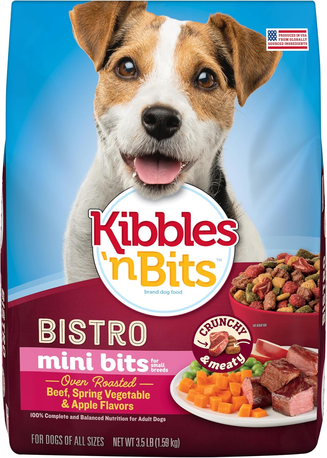 Kibbles 'n Bits Bistro Mini Bits Small Breed Dry Dog Food, Oven Roasted Beef, Spring Vegetable & Apple Flavors for Adult Dogs, 16 lb. Bag | Complete & Balanced Nutrition Formulated For Small Adult Dogs Crafted With Beef, Spring Vegetable & Apple Flavors