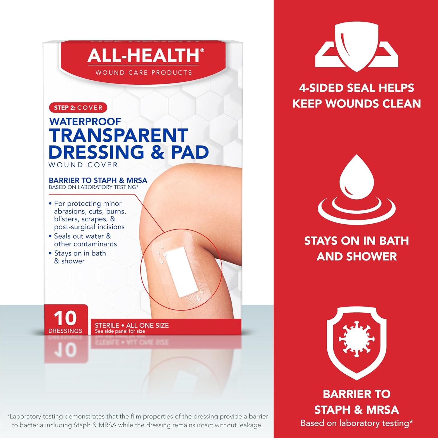 All Health Waterproof Transparent Dressing & Pad, 2.375in x 4in, 10 Count
