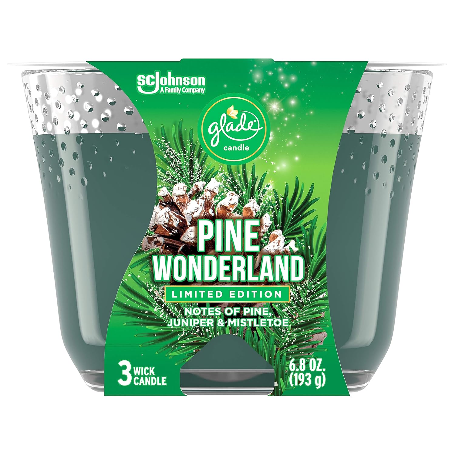 Glade Candle Pine Wonderland, Fragrance Candle Infused with Essential Oils, Air Freshener Candle, 3-Wick Candle, 6.8 Oz