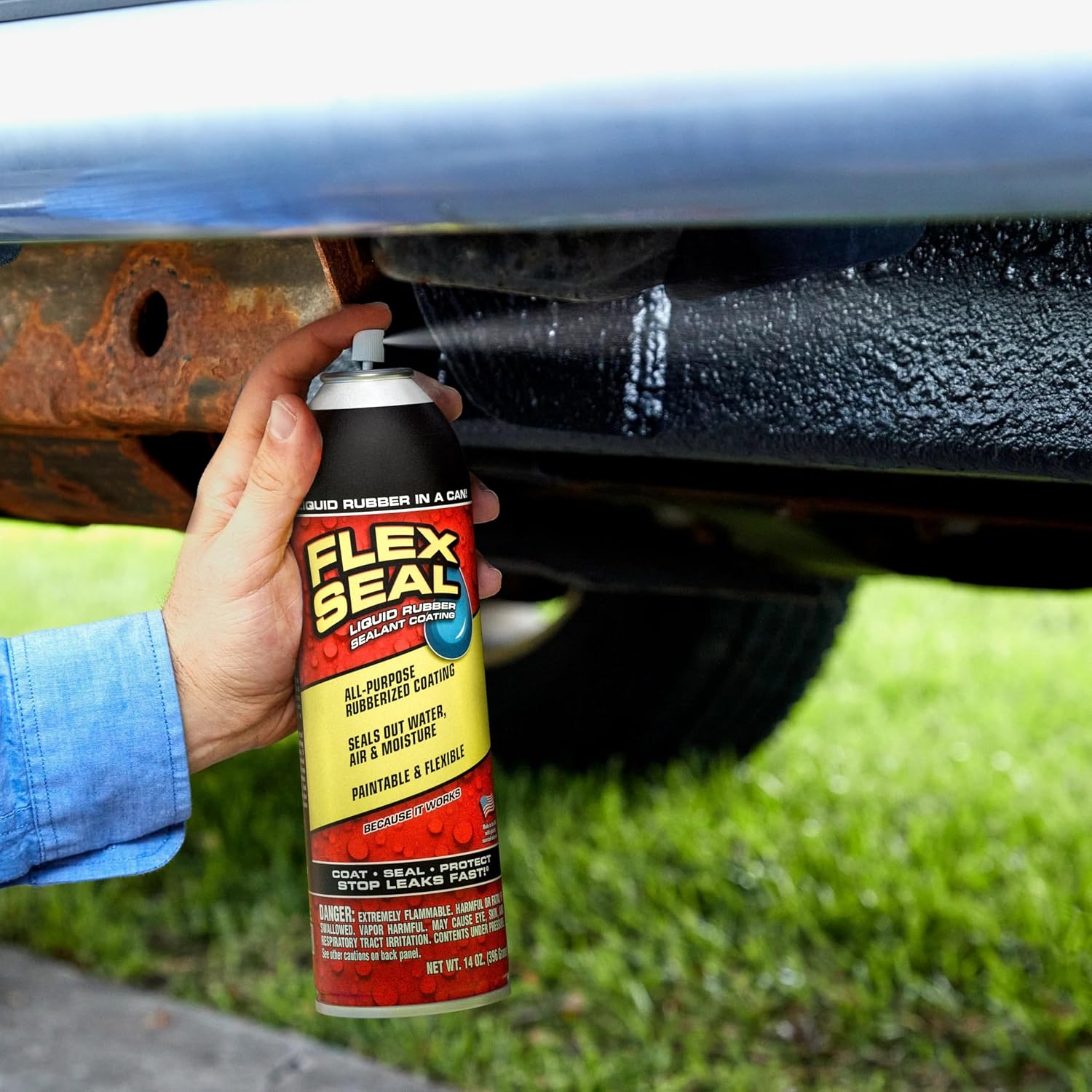 Flex Seal, 14 oz, 2-Pack, Black, Stop Leaks Instantly, Waterproof Rubber Spray On Sealant Coating, Perfect for Gutters, Wood, RV, Campers, Roof Repair, Skylights, Windows, and More