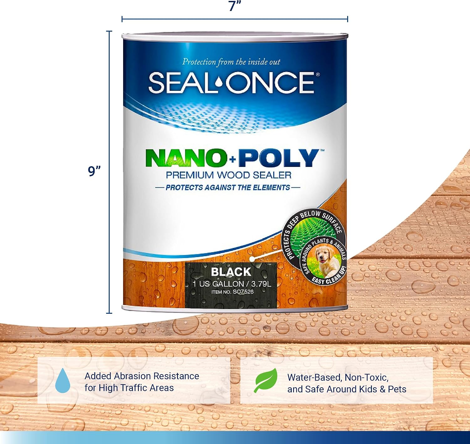 Seal-Once Nano+Poly Wood Sealer and Waterproofer, Clear, 1 Gallon | With Polyurethane, Water-based, Low-VOC, Waterproofer & Stain, For Decks, Fences & Log Homes