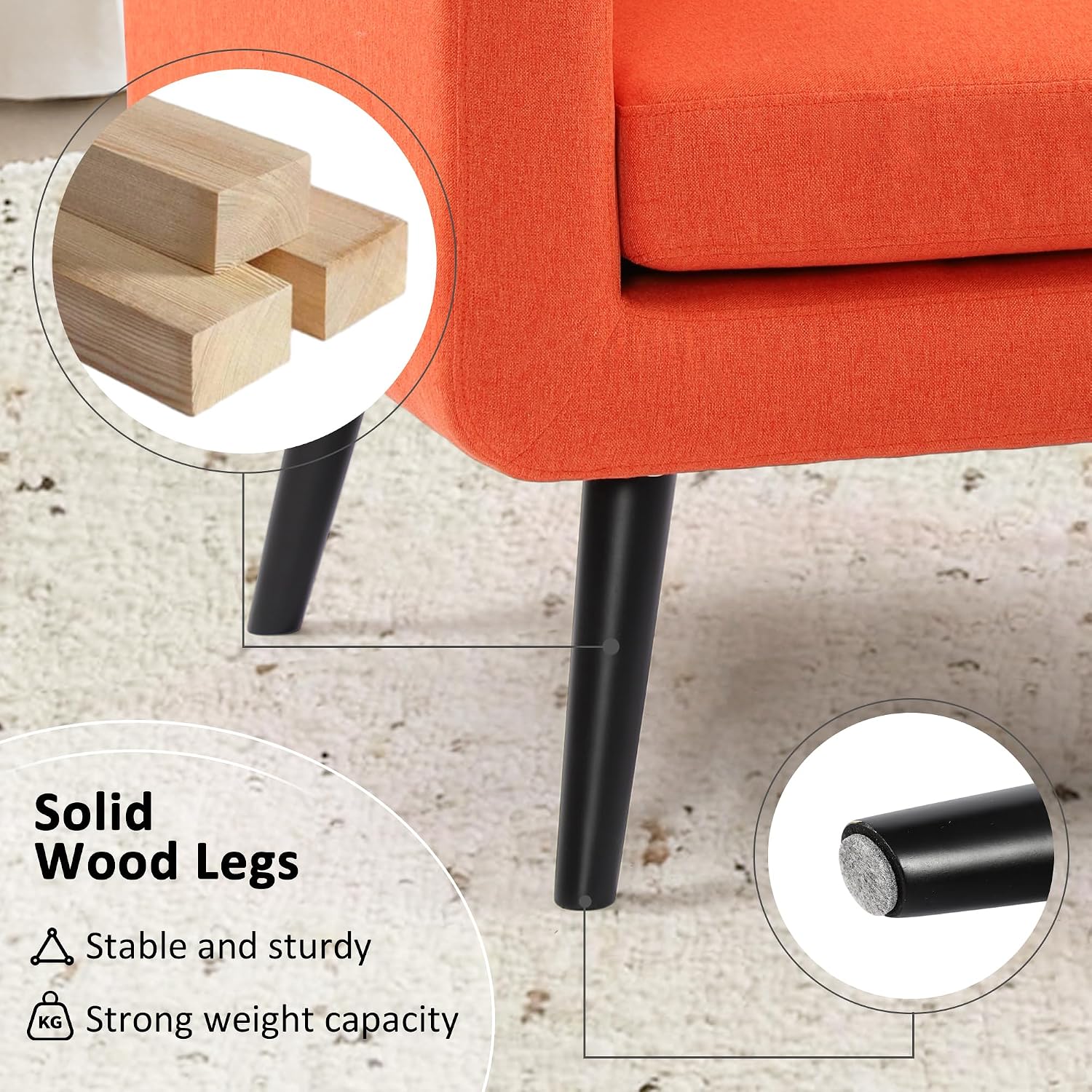 LSSPAID Modern Accent Chairs, Upholstered Fabric Cozy Armchairs, Living Room Side Chair with Solid Wood Legs, Blue