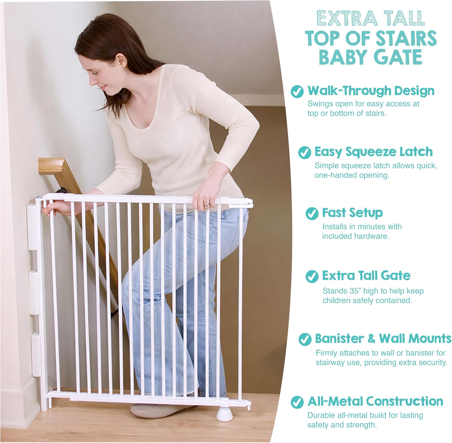 Regalo Safety 36" Extra Tall Baby Gate for Top of Stairs & Dooways