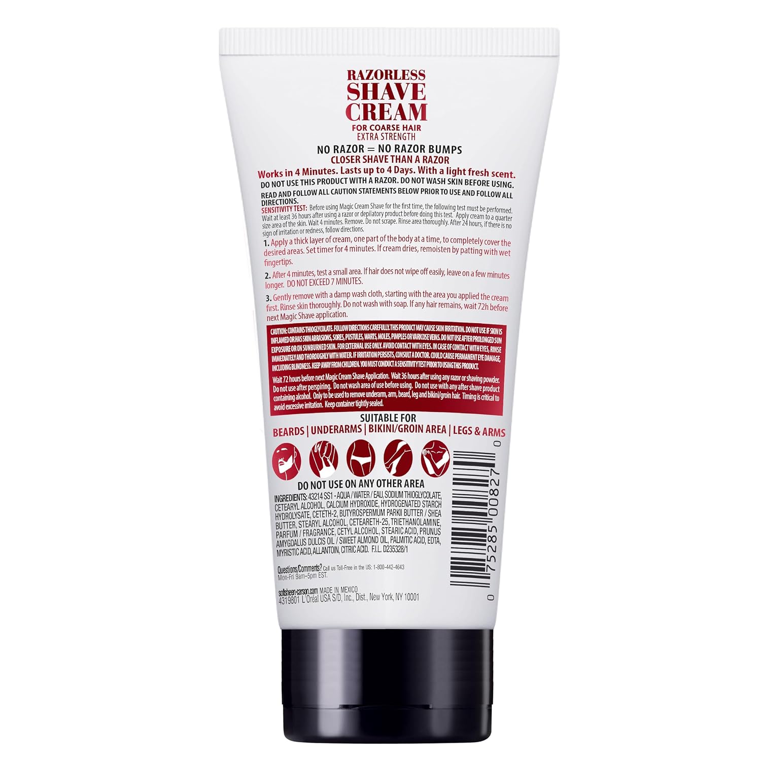 SoftSheen-Carson Magic Razorless Shaving Cream, Depilatory Hair Removal Cream for Body Hair, Extra Strength, Works in 4 Minutes for, 6 oz