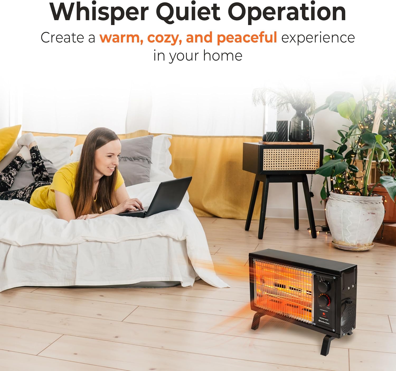 Comfort Zone Portable Indoor Radiant Space Heater, 1500 watts, Adjustable Thermostat, All Metal Body, Wire Element, Overheat Protection, Radiant Heat