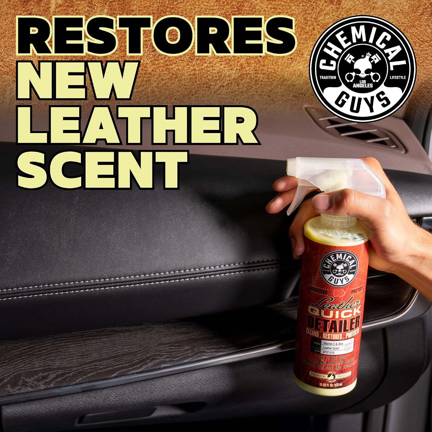 Chemical Guys, Leather Quick Detailer, Cleaner & Conditioner Spray, 16 oz | Quick spray cleans and conditions seats, furniture and apparel, safe on natural, synthetic and faux leather