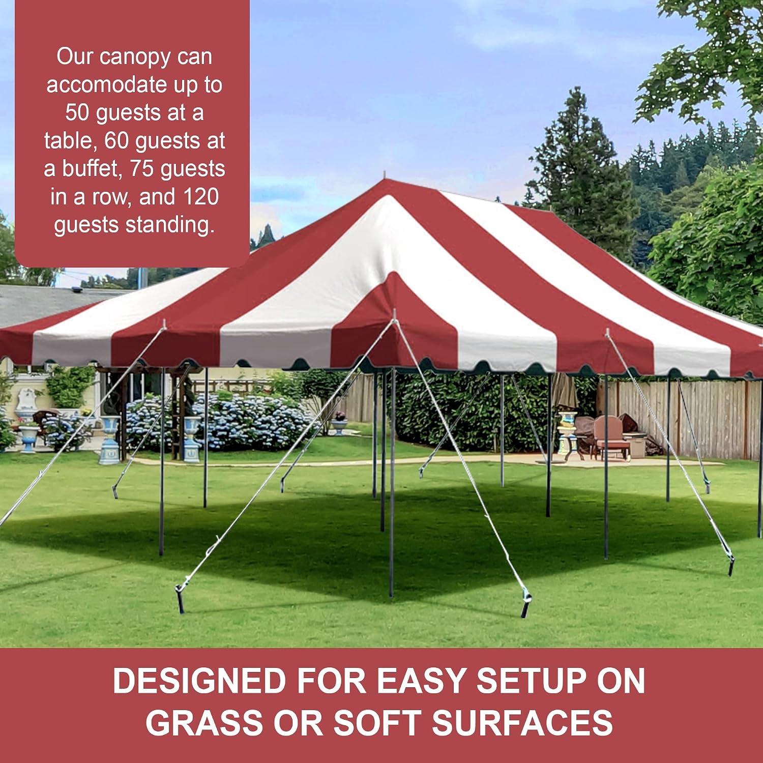 20’ x 20’ Weekender Canopy Pole Tent, Indoor and Outdoor Heavy Duty Easy Up, 80 Person Capacity Tent for Parties, Weddings, and Events, Commercial and Residential Use, PVC White Top | Easy Up Weekender Canopy Tent With 80 Person Capacity - Outdoor Canopi…