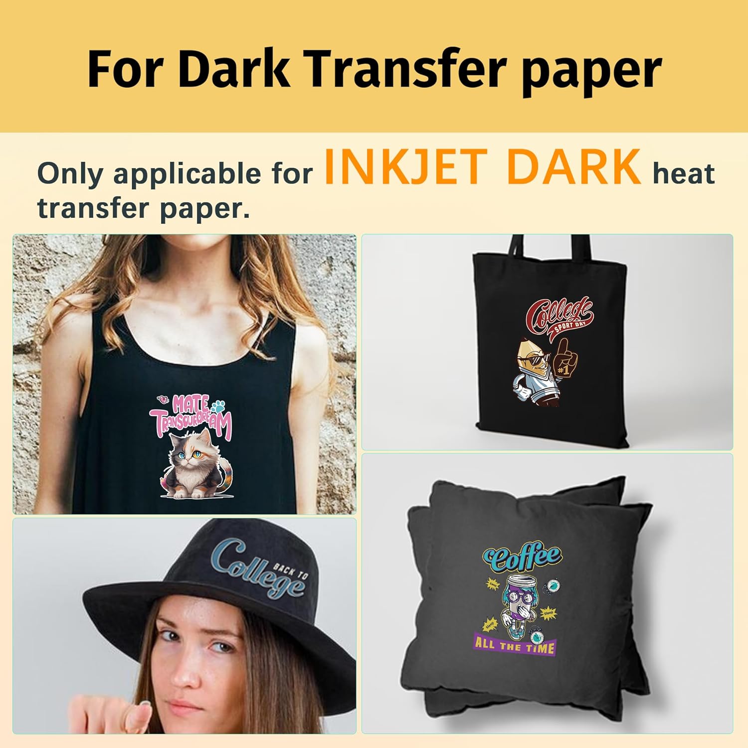 TransOurDream Heat Transfer Paper for Dark T Shirts(10 Sheets, 8.5x11),Printable HTV Heat Transfer Vinyl for Inkjet Printers