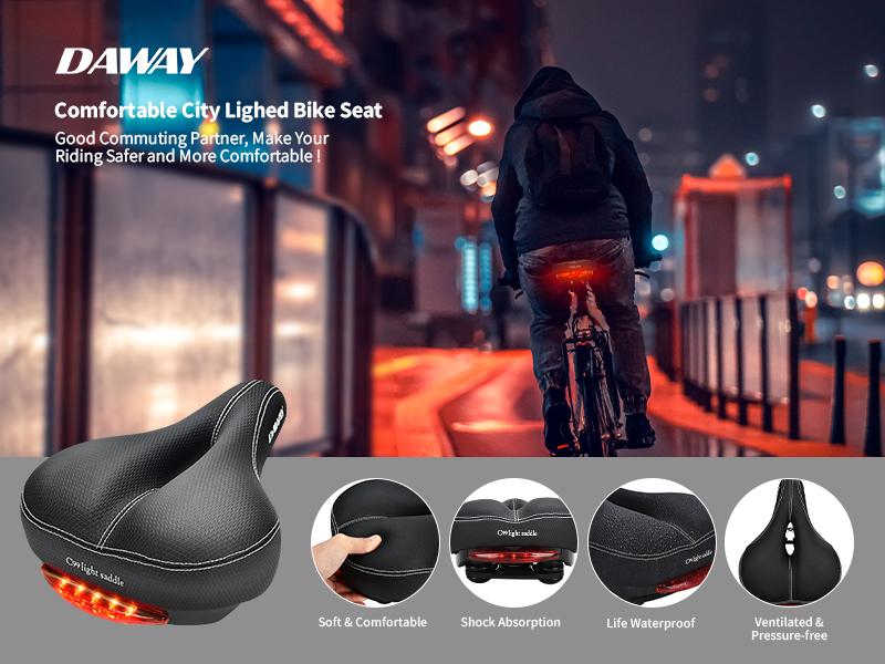 DAWAY C99 Comfy Wide Bike Seat with Light