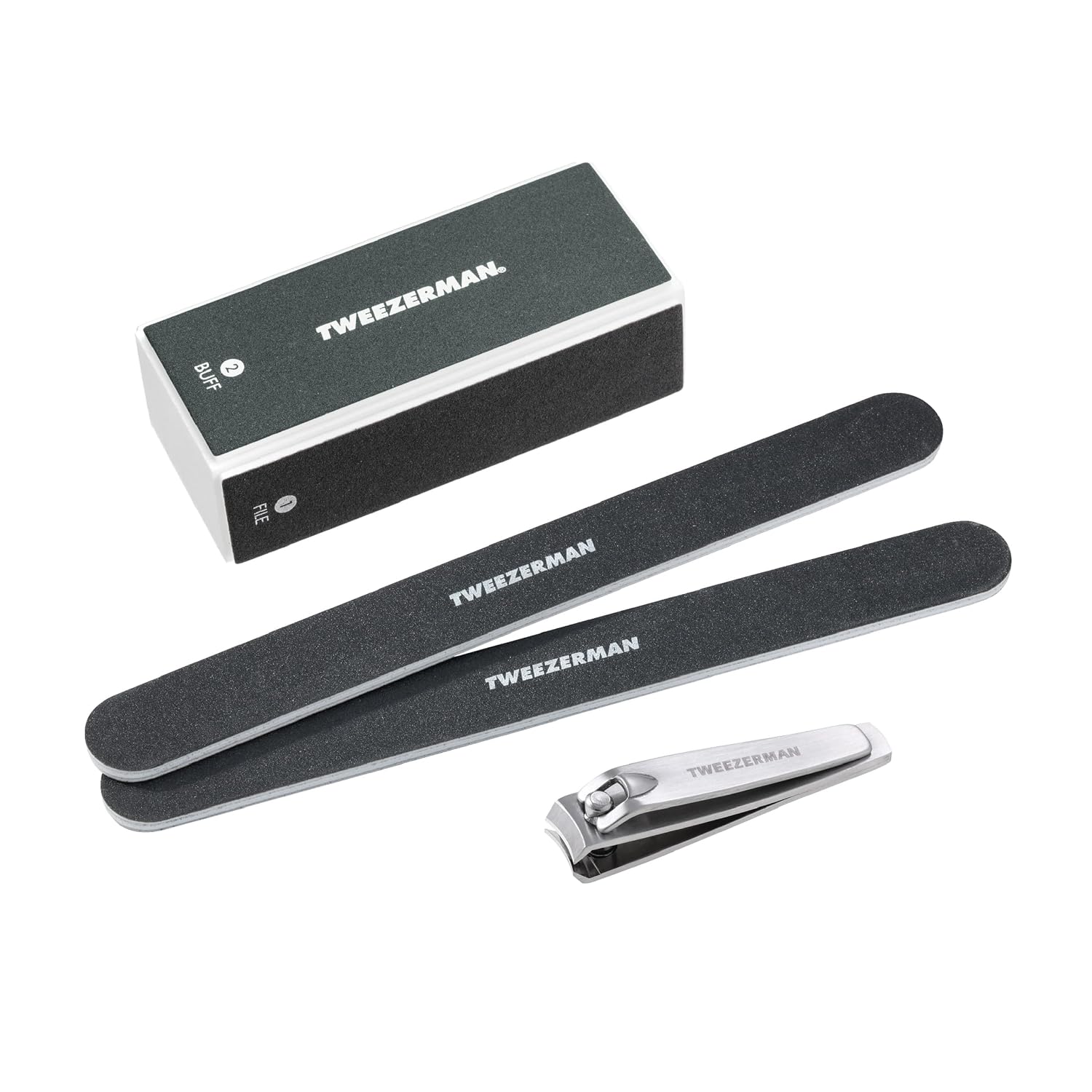 Tweezerman Manicure Kit with Clipper, Polish Remover Pushy, 2 Files Black