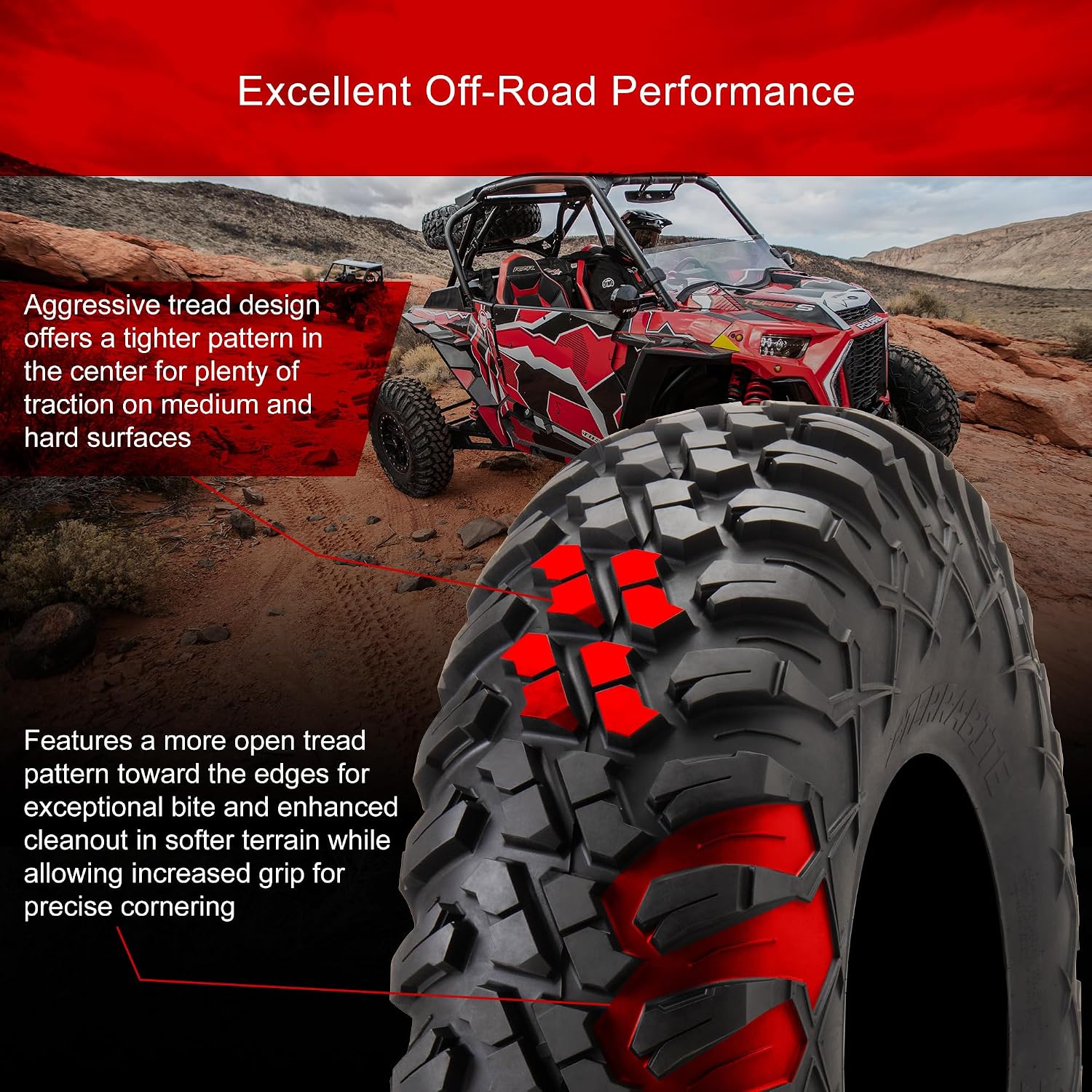 Tusk Terrabite 25x10-12 Radial Tire for UTV/ATV, Medium/Hard Terrain, Heavy Duty 8-Ply Rated Construction, Reinforced Sidewall Tread Armor