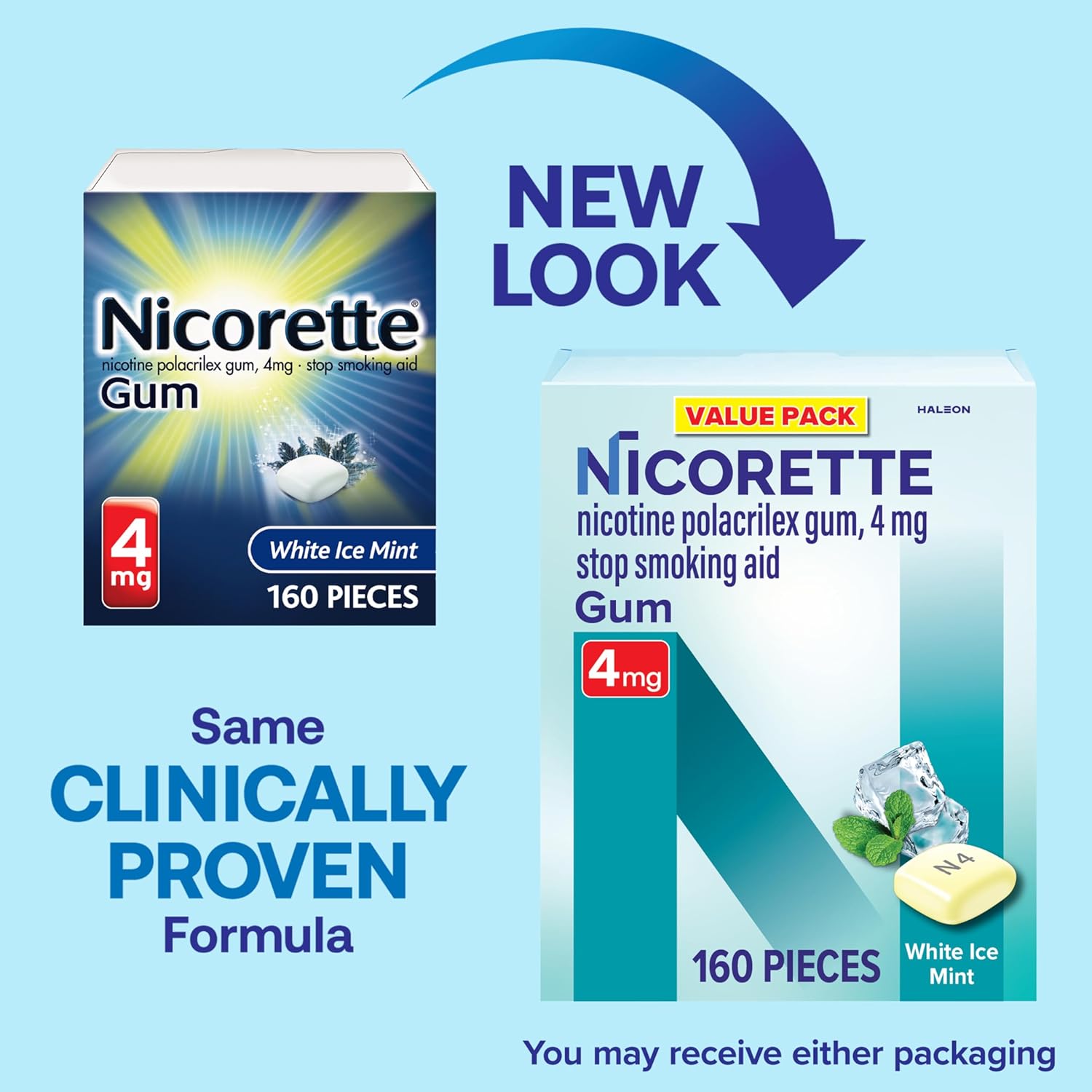 Nicorette 4mg Nicotine Gum to Quit Smoking - White Ice Mint Flavored Stop Smoking Aid, 160 Count