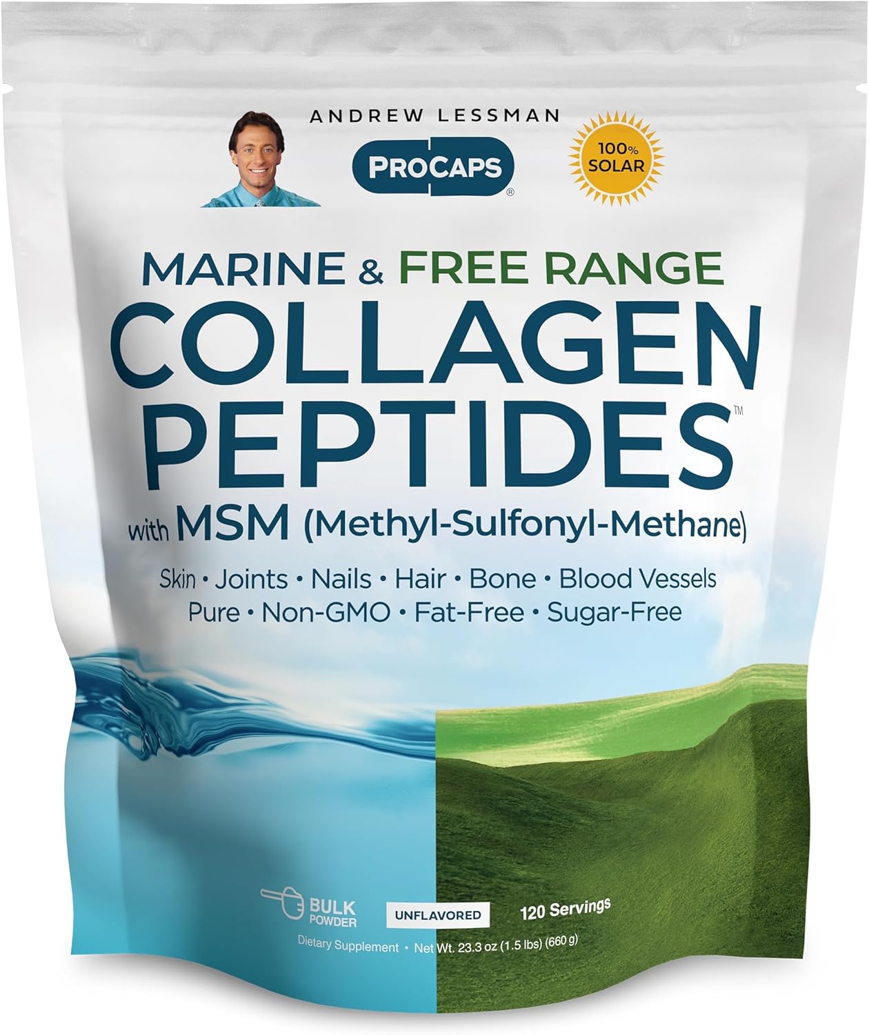 ANDREW LESSMAN ProCaps Marine Collagen Peptides with MSM Powder 60 Servings