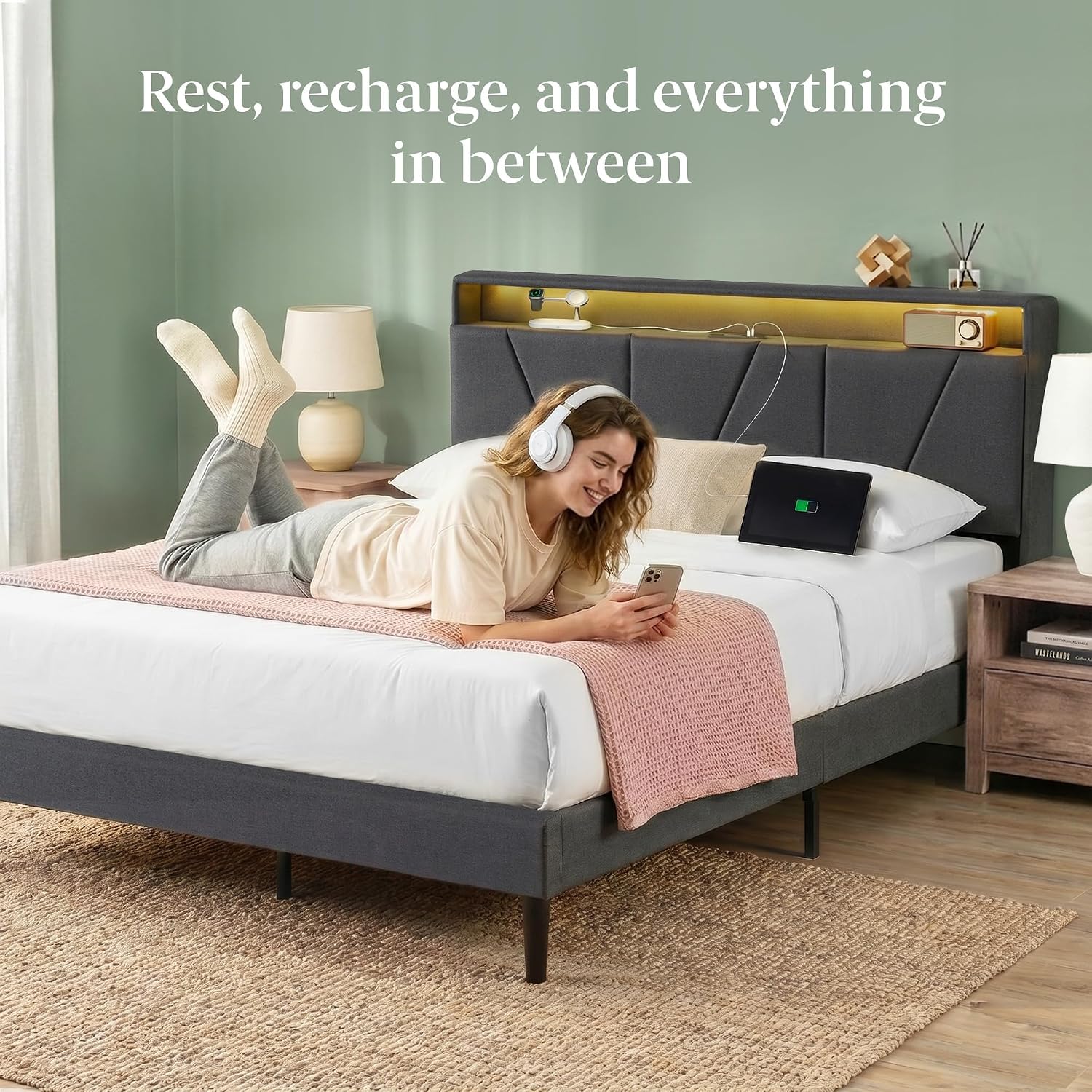 Zinus Maya Platform Bed Frame, Four Underbed Storage Drawers, Full | Secure Locking Drawers, Modern Upholstered Look, Minimalist Design, Straightforward Assembly, No Box Spring Needed