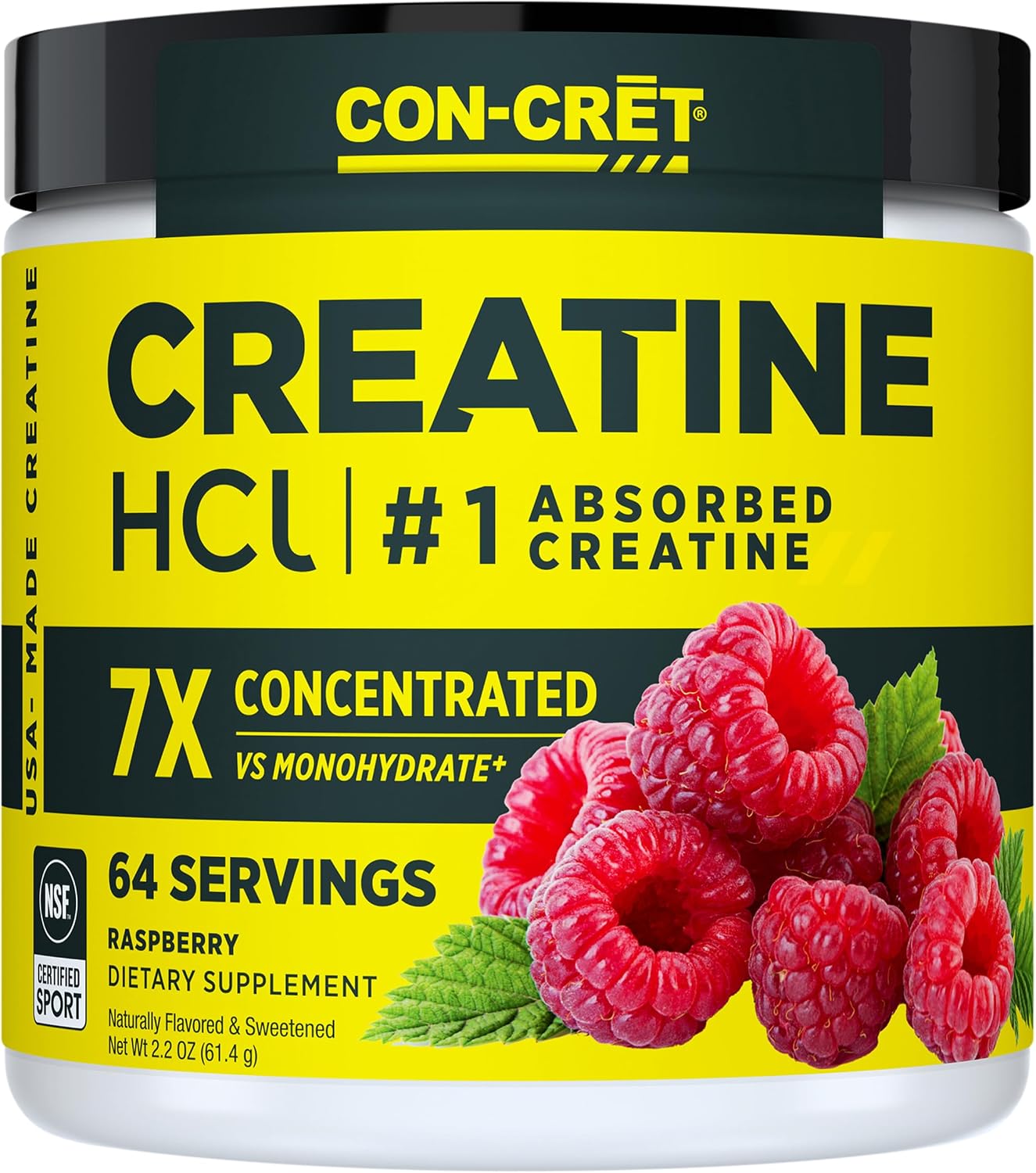 CON-CRET Creatine HCl Powder for Women and Men, Unflavored, 64 Servings | No Bloating or Water Retention, Muscle, Strength & Cognitive Support, USA Made, NSF Certified