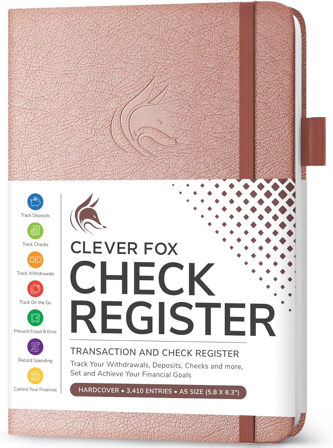 Clever Fox Check Register Book, Checkbook Ledger, 5.8x8.3 Purple