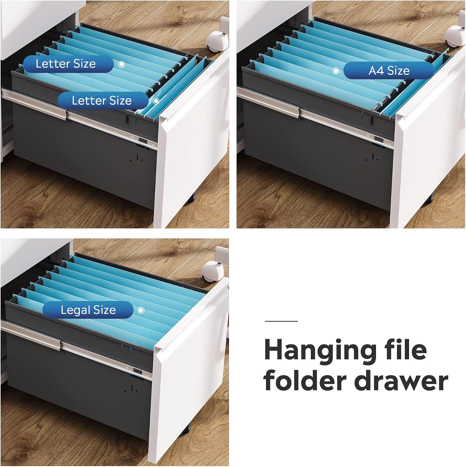 DEVAISE 3 Drawer Mobile File Cabinet with Lock, Under Desk Metal Filing Cabinet for Home Office/Legal/Letter/A4 File, Fully Assembled Except Wheels, Black