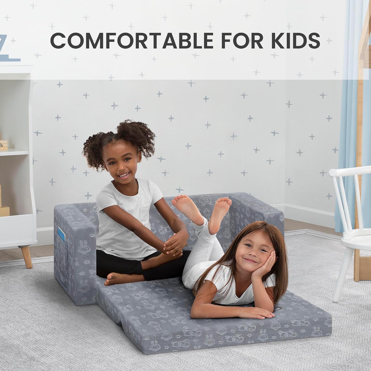 Delta Children - Serta Perfect Sleeper Kids 2-Seater Sofa, Convertible 2-in-1 Flip Open Toddler Couch Sleeper, Foam Chair for Playroom & Bedroom