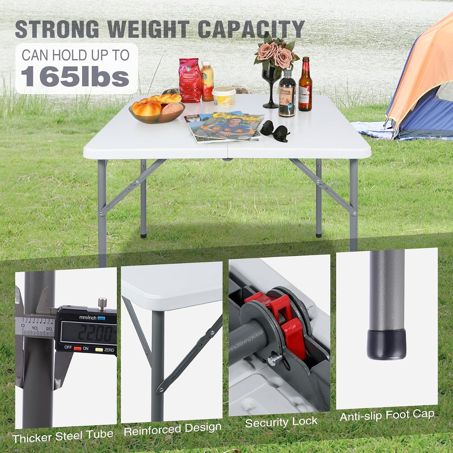 REDCAMP 34" Square Folding Card Table with Resin Top, Portable Fold in Half Small Card Tables with Collapsible Legs for Adults Indoor Outdoor Use