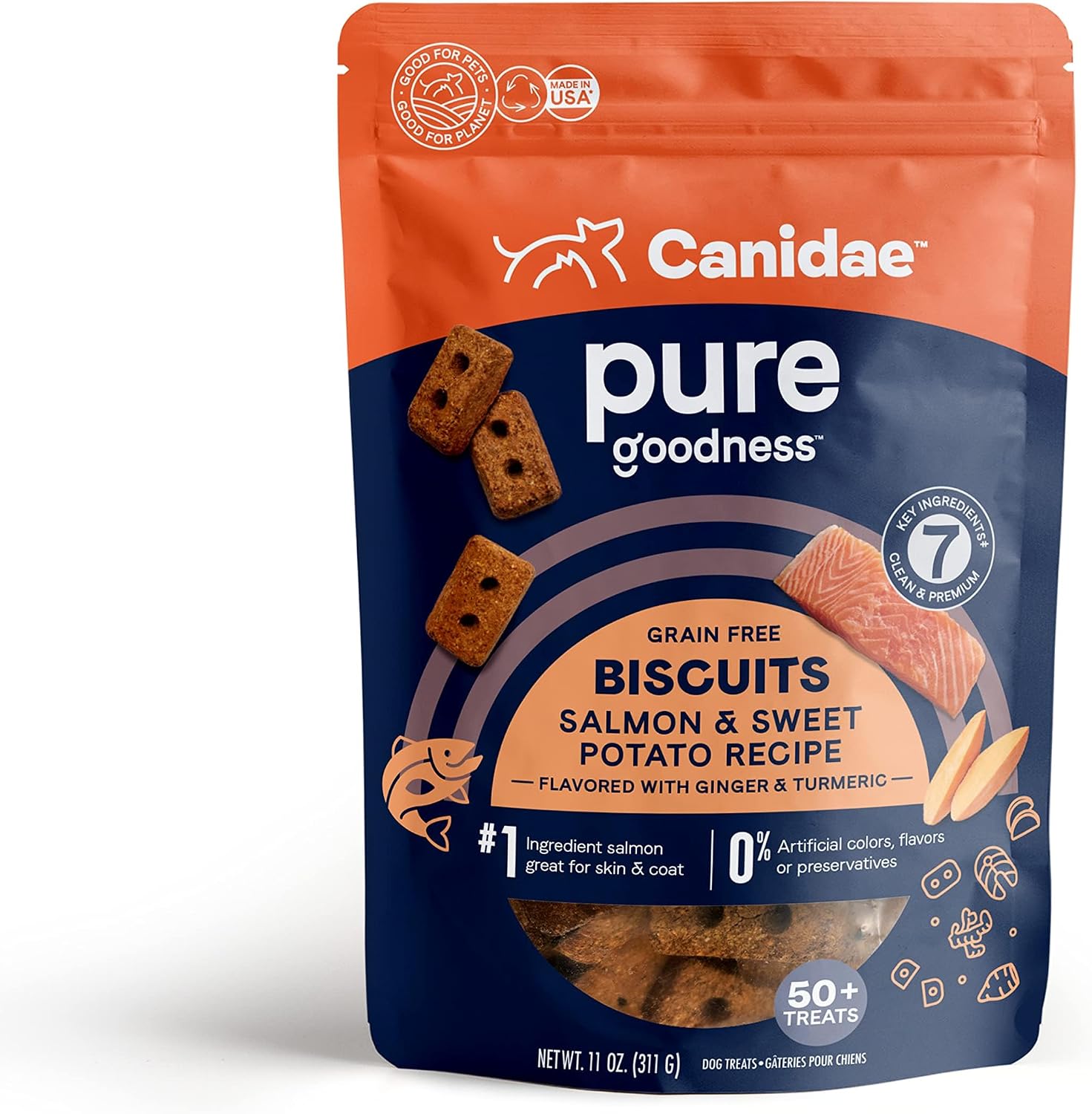 Canidae Pure Dog Treat Biscuits - Healthy & Nutrient Rich Dog Treats - Grain-Free Limited Ingredient Formula - Soy-Free - Crunchy Texture - Easy-Snap Design - 11 oz - Duck & Chickpea Recipe
