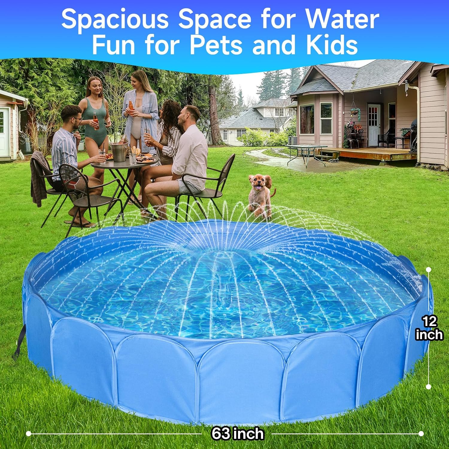 Alvantor Pet Swimming Pool Dog Bathing Tub Kiddie Pools Cat Puppy Shower Spa Foldable Portable Indoor Outdoor Pond Ball Pit 63"x12" Patent Pending
