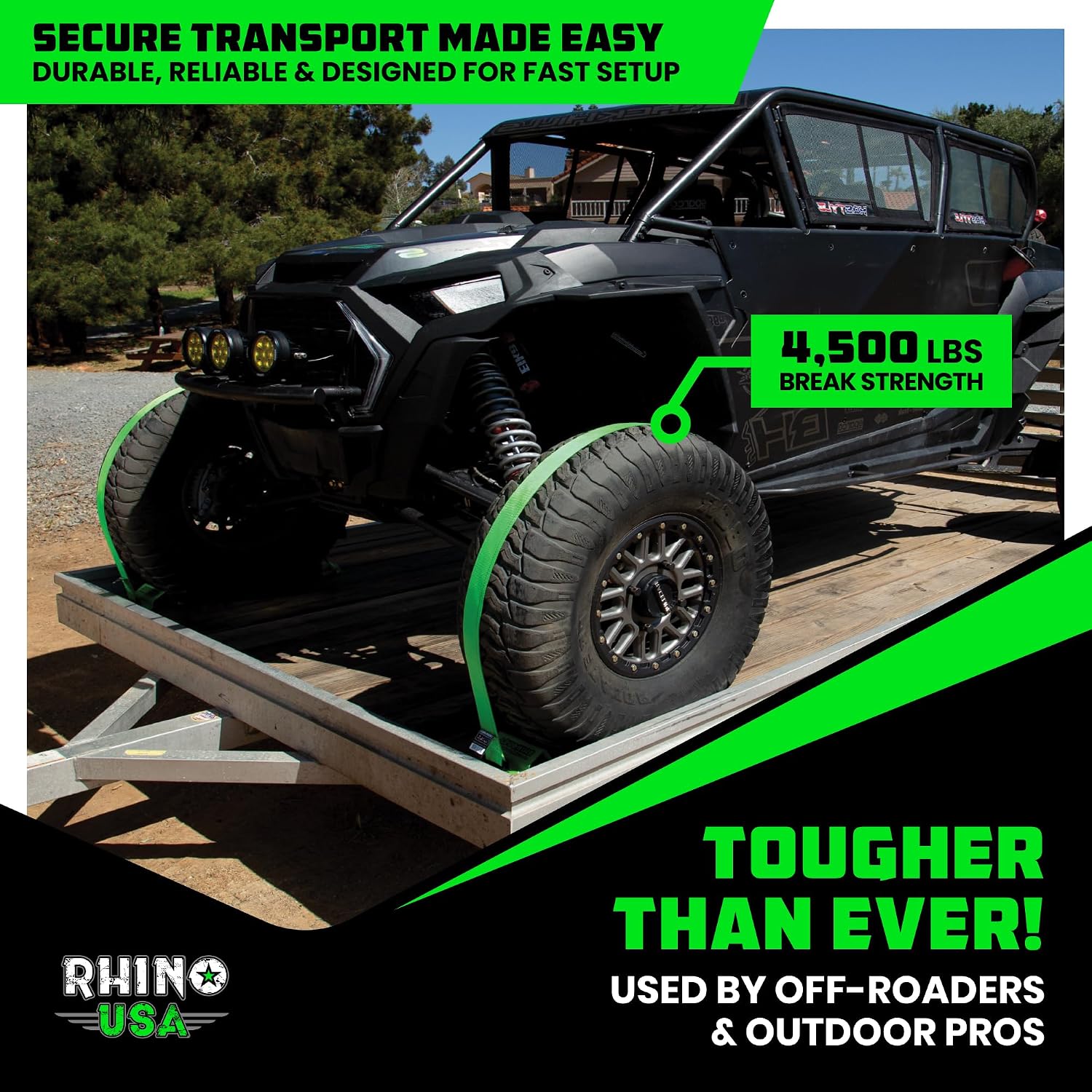 Rhino USA Wheel Chock Tie Down Kit (4,500lb) - 2 Straps & 4 Chocks