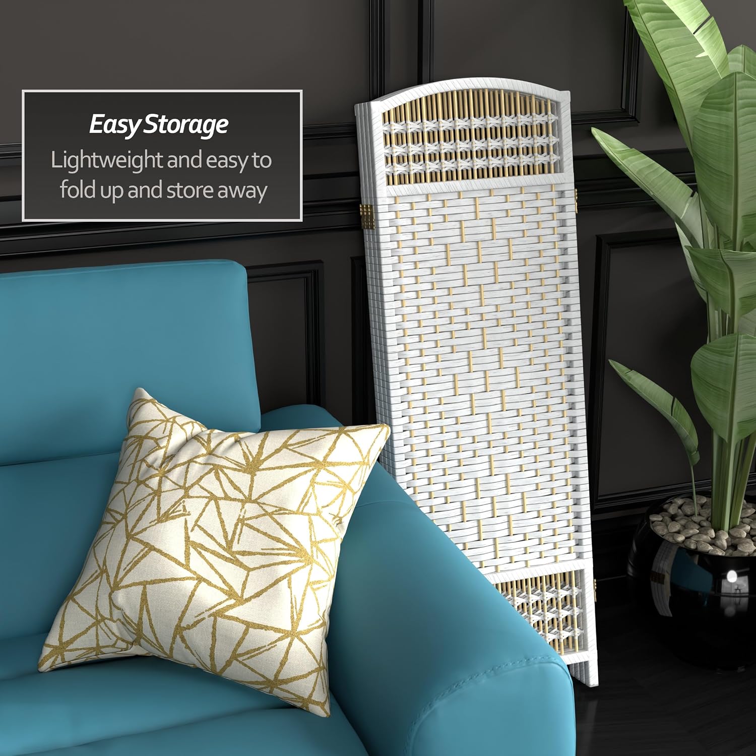 4 ft. Short Fiber Weave Folding Screen - Natural - 4 Panels