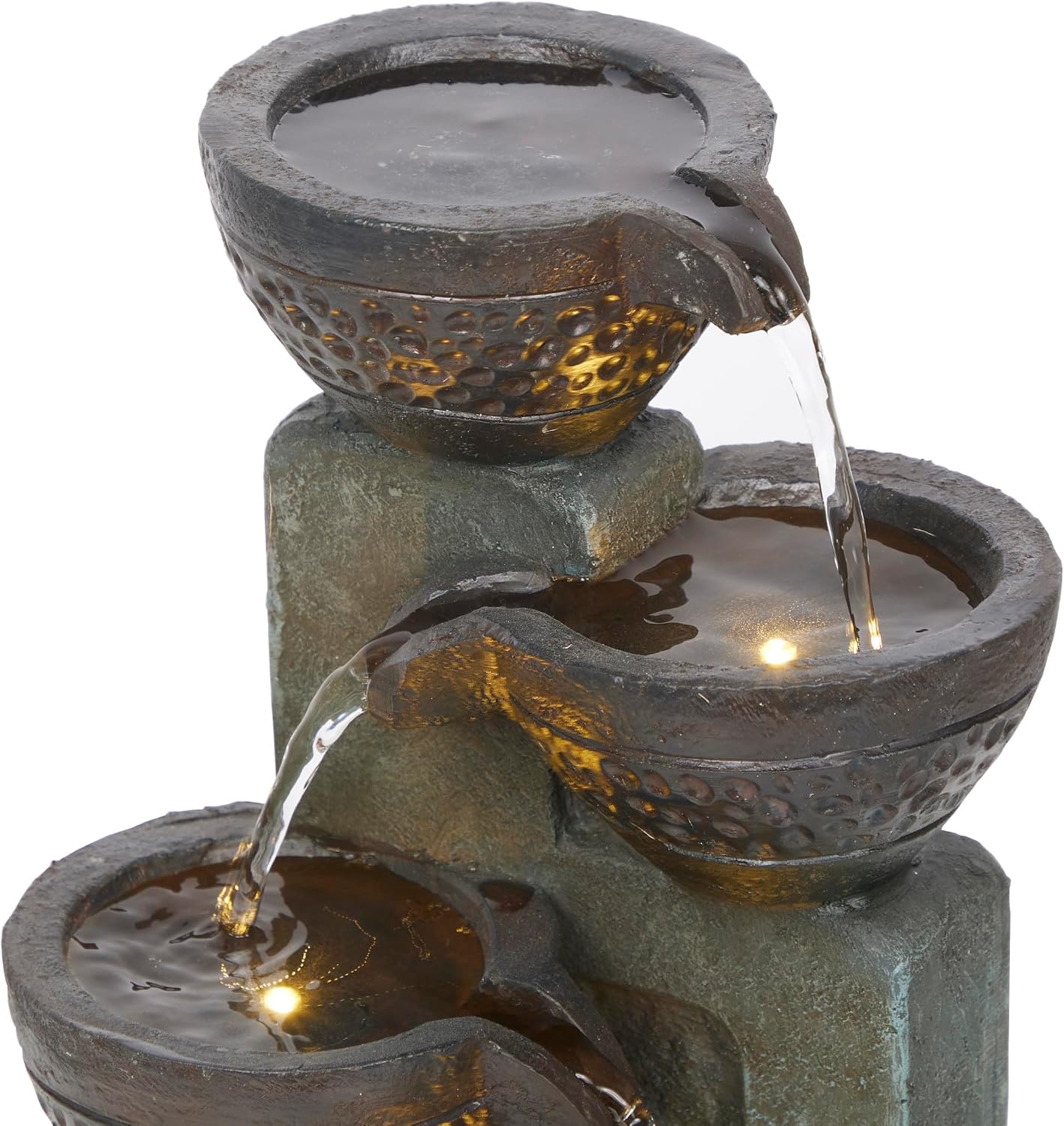 Alpine Corporation WIN326 Indoor Tabletop Light-Up Tiered Rainforest Tree Trunk Water Fountain with LED Lights, 11", Brown
