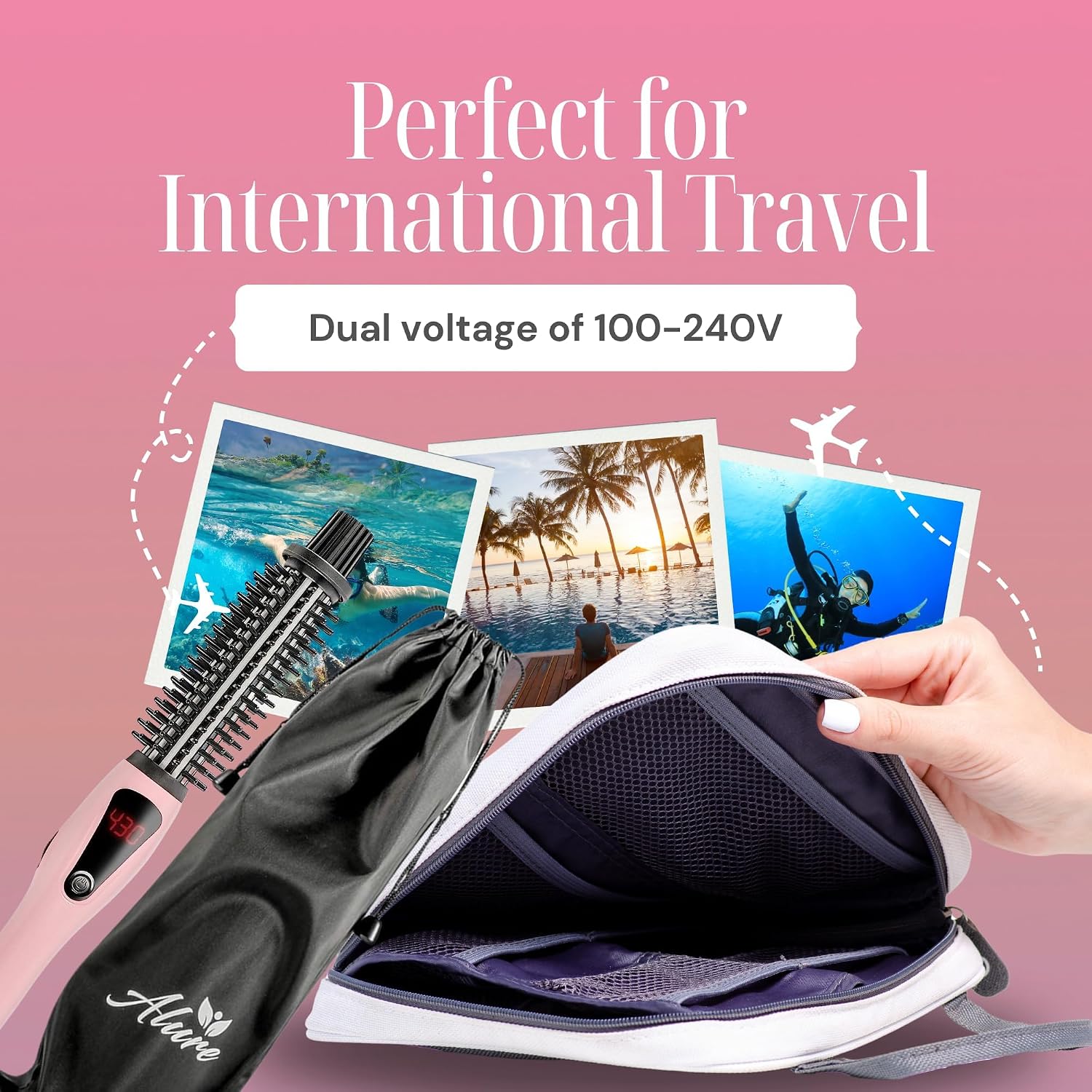 Alure Heated Styling Brush - 3-in-1 Ionic Hair Curler/Straightener with Anti-Scald Nylon Bristles, Electric Curl Wand for All Hair Types