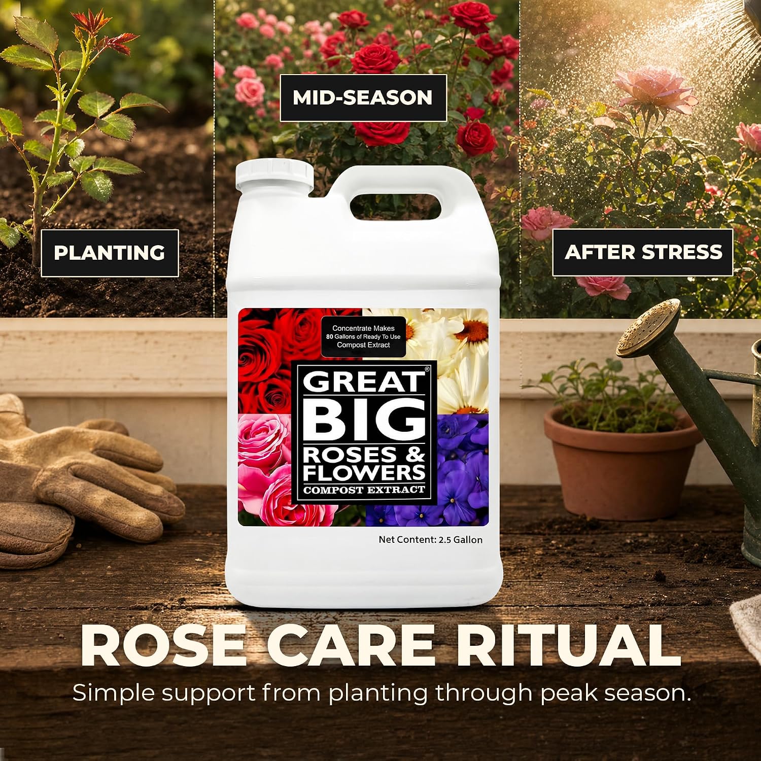 Great Big Roses Fertilizer Booster for Rose & Flower Gardens, 32 Ounce | Organic; For Roses, Flowers, Hydrangeas & Flowering Shrubs; Mix 4 oz per gal water; More Blossoms & Better Root Uptake