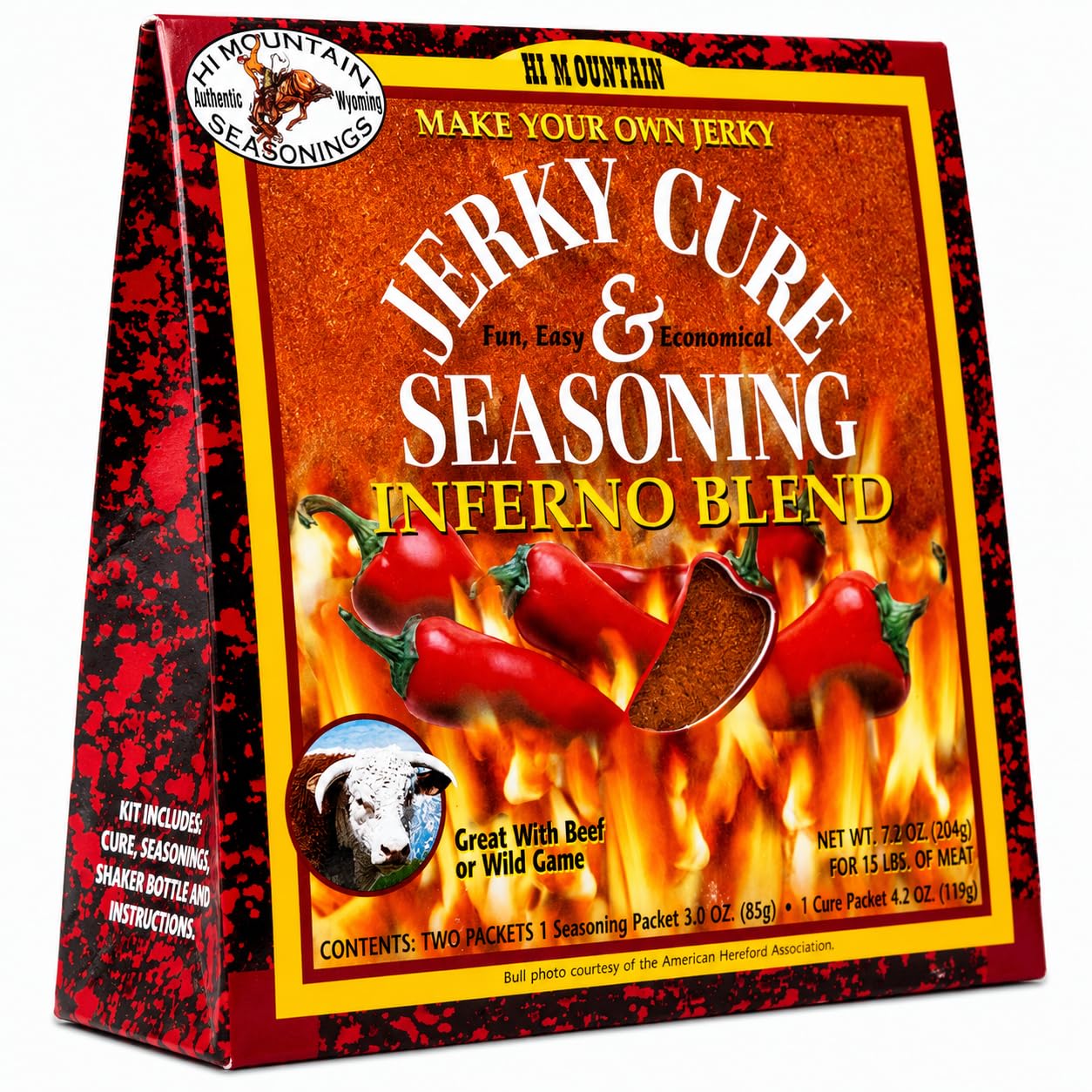 Hi Mountain INFERNO BLEND Jerky Seasoning and Cure Kit | Beef & Venison | Extreme spicy heat, perfect jerky seasoning for deer, elk