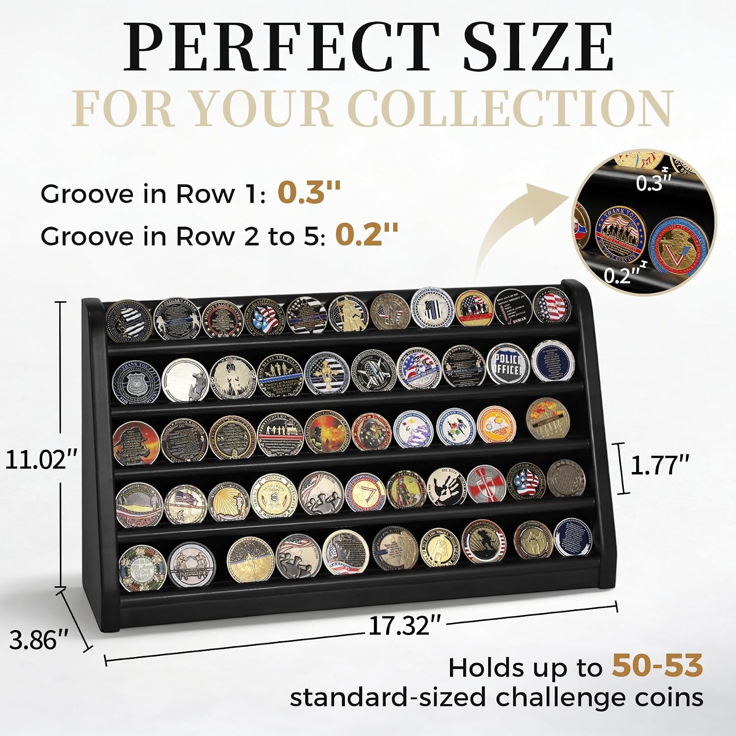 ASmileIndeep 3 Rows Wooden Challenge Coin Wall Display Stand - Military Coin Holder Army Coins Rack, Holds 21-24 Coins, Mahogany