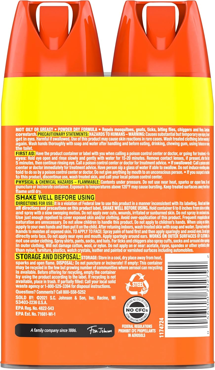 OFF! Family Care Mosquito & Tick Repellent Aerosol, Bug Spray Containing 15% DEET, Smooth & Dry Bug Spray, 4 Oz (Pack of 2)