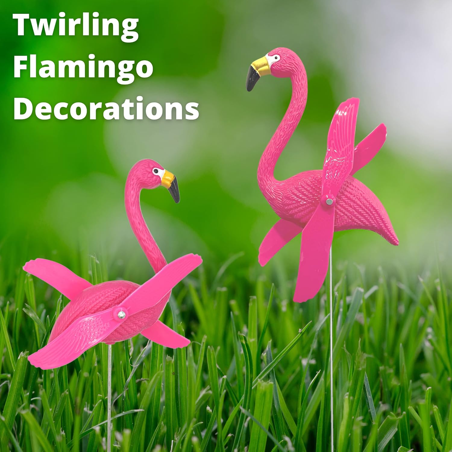 4E's Novelty 12 Pieces Twirling Wings Pink Flamingo Yard Decorations Small - Flamingo Yard Ornament with Metal Stakes for Outdoor Lawn Decor Garden