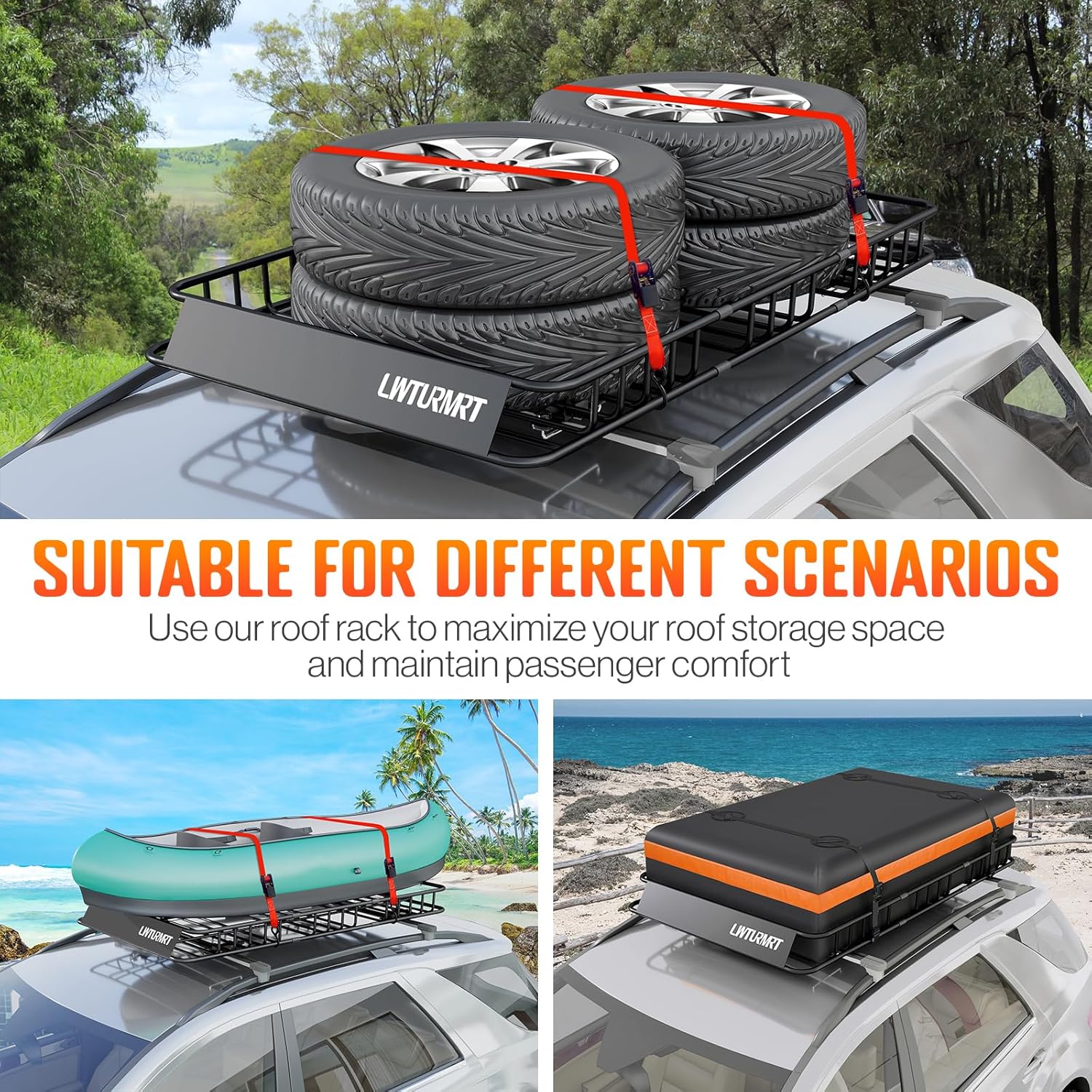 LWTURMRT 64 x 39 Inch Universal 300LB Heavy Duty Roof Rack Cargo with Cargo Net, Car Top Luggage Holder Carrier Basket for SUV