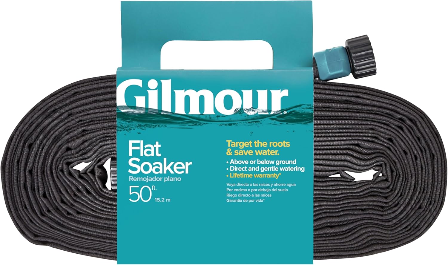Gilmour 50' Black Flat Weeper Soaker Hose for Garden Beds, Drip Irrigation Outdoor Hose, Flexible Garden Hose for Vegetable Gardens, Flower Beds