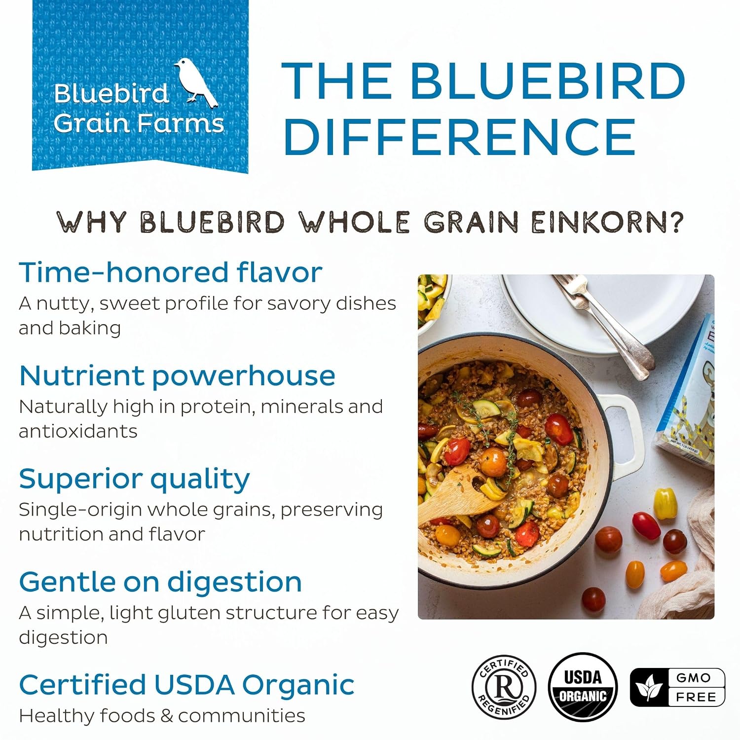 Bluebird Grain Farms Organic Whole Grain Einkorn, 1 Lb.