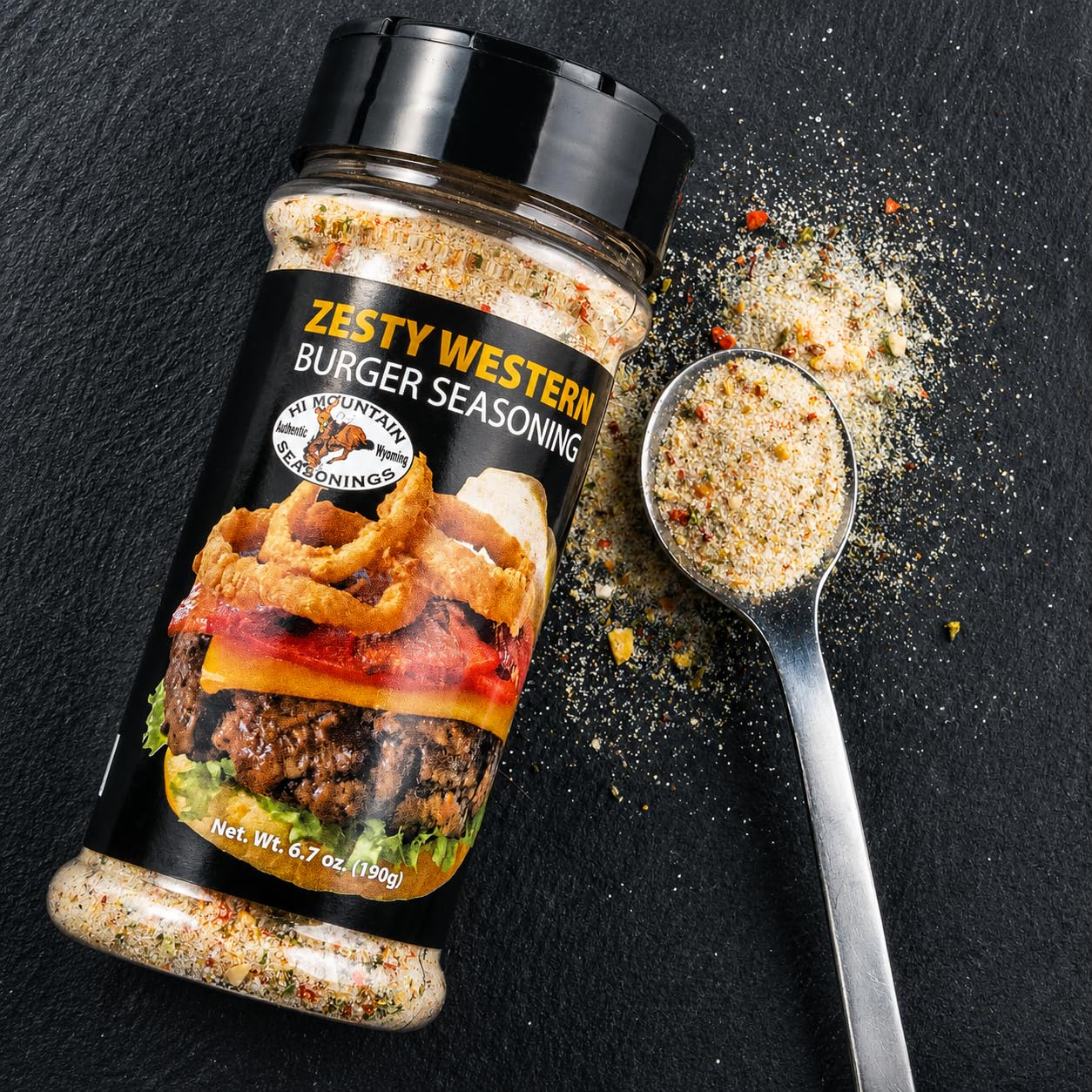 Hi Mountain Hickory Burger Seasoning | Smoked Hamburger Seasoning | Smoked hickory burger seasoning with garlic for rich grilled flavor on beef, turkey, chicken and venison burgers.
