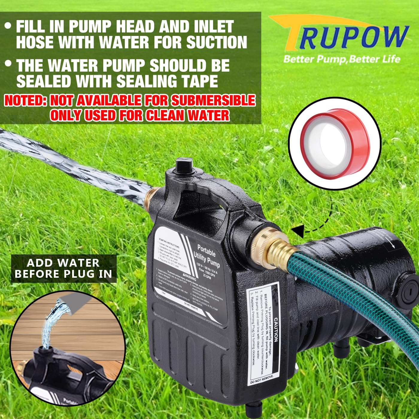 Water Transfer Pump, 115V 1/10HP 330GPH Electric Utility Water Pump with 6ft Water Hose Kit, Portable Small Water Pump For Pool Draining, Removing Water From Rain Barrel, Aquariums, etc.