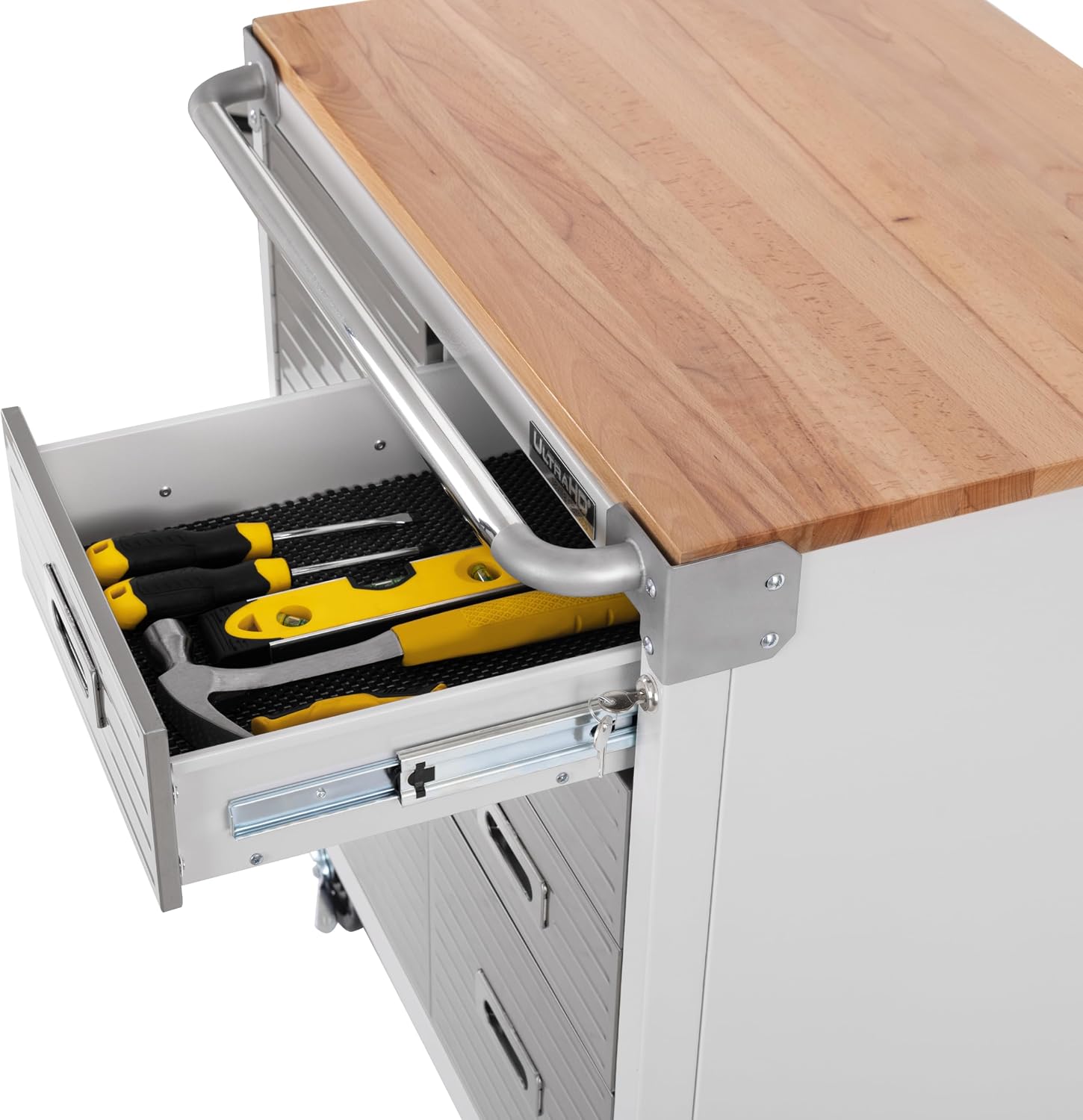 Seville Classics UltraHD Heavy Duty Rolling Cabinet Workbench Table w/Solid Wood Top, Workstation for Garage, Office, Workshop, Granite, 6-Drawer (28" W x 18" D