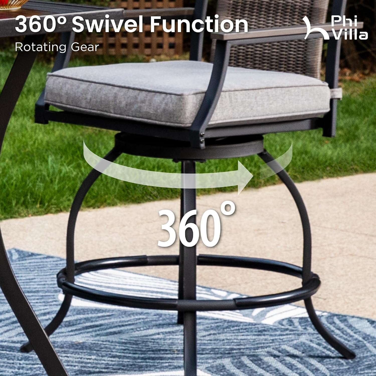 PHI VILLA Outdoor Bar Set 3 PCS Patio Bistro Table & Swivel Stools